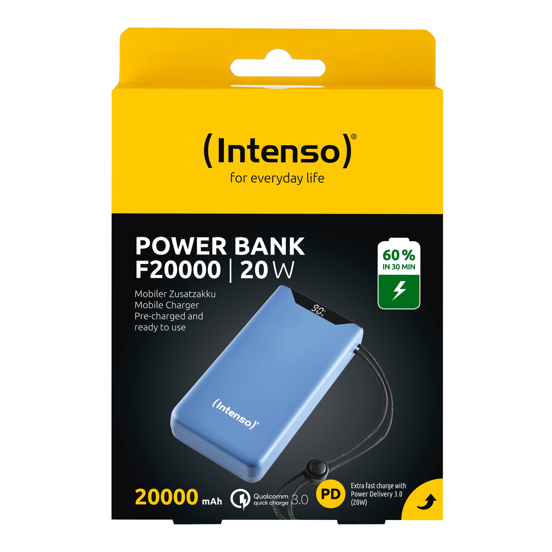 Intenso Powerbank »F20000 20.000 mAh 20 W«, Intenso Power Bank F20000 green, Power Delivery und Qualcomm Quick Charge 3.0, mit USB-C zu USB-C Kabel