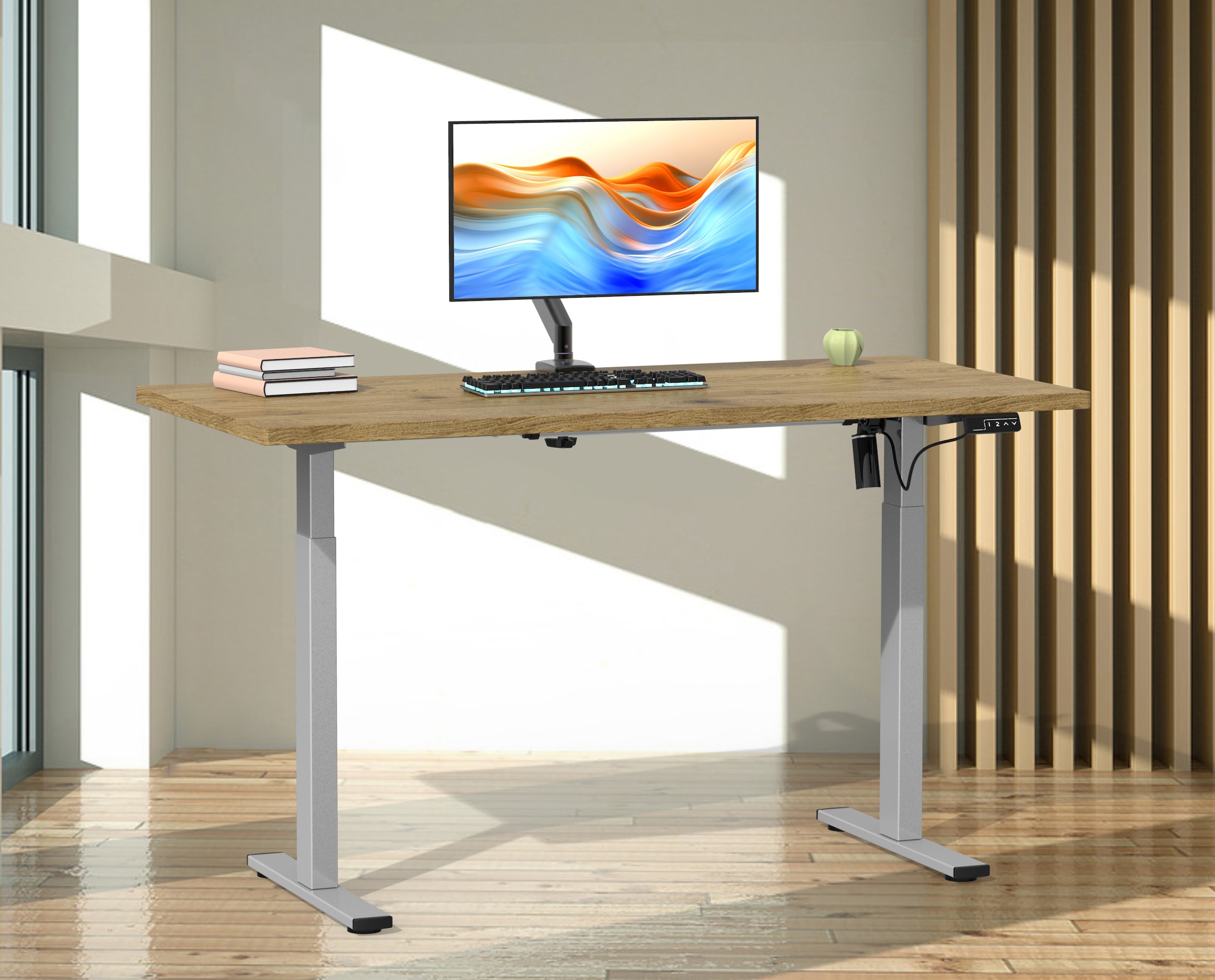 VCM Schreibtisch »VCM Höhenverstellbarer Schreibtisch stufenlos elektrisch höhenverstellbar Lona 110x80 Silber«, (Lona)