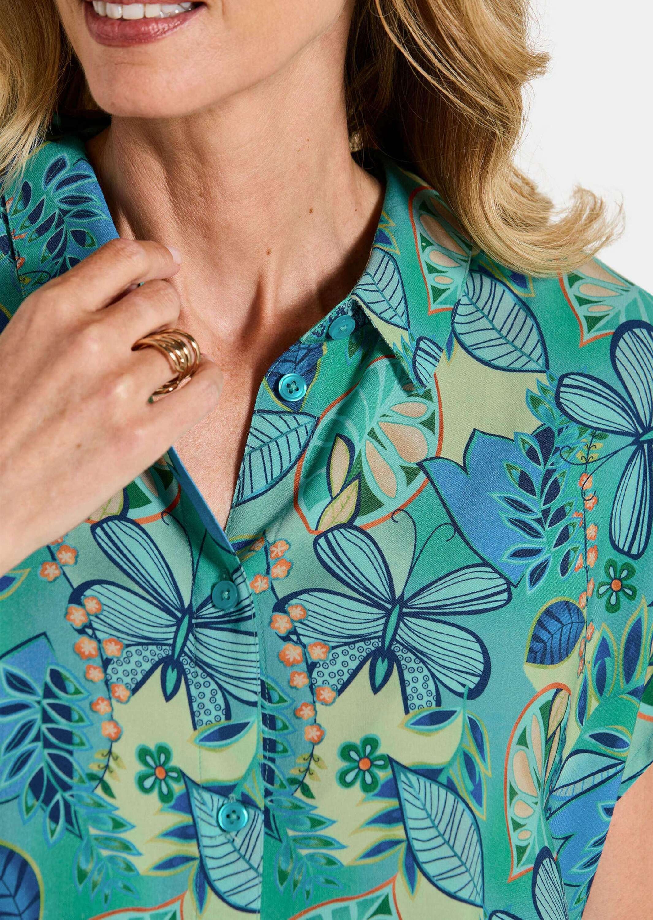 GOLDNER Hemdbluse »Kurzgröße Hemdbluse mit floralem Design« Sattel im Rückenteil