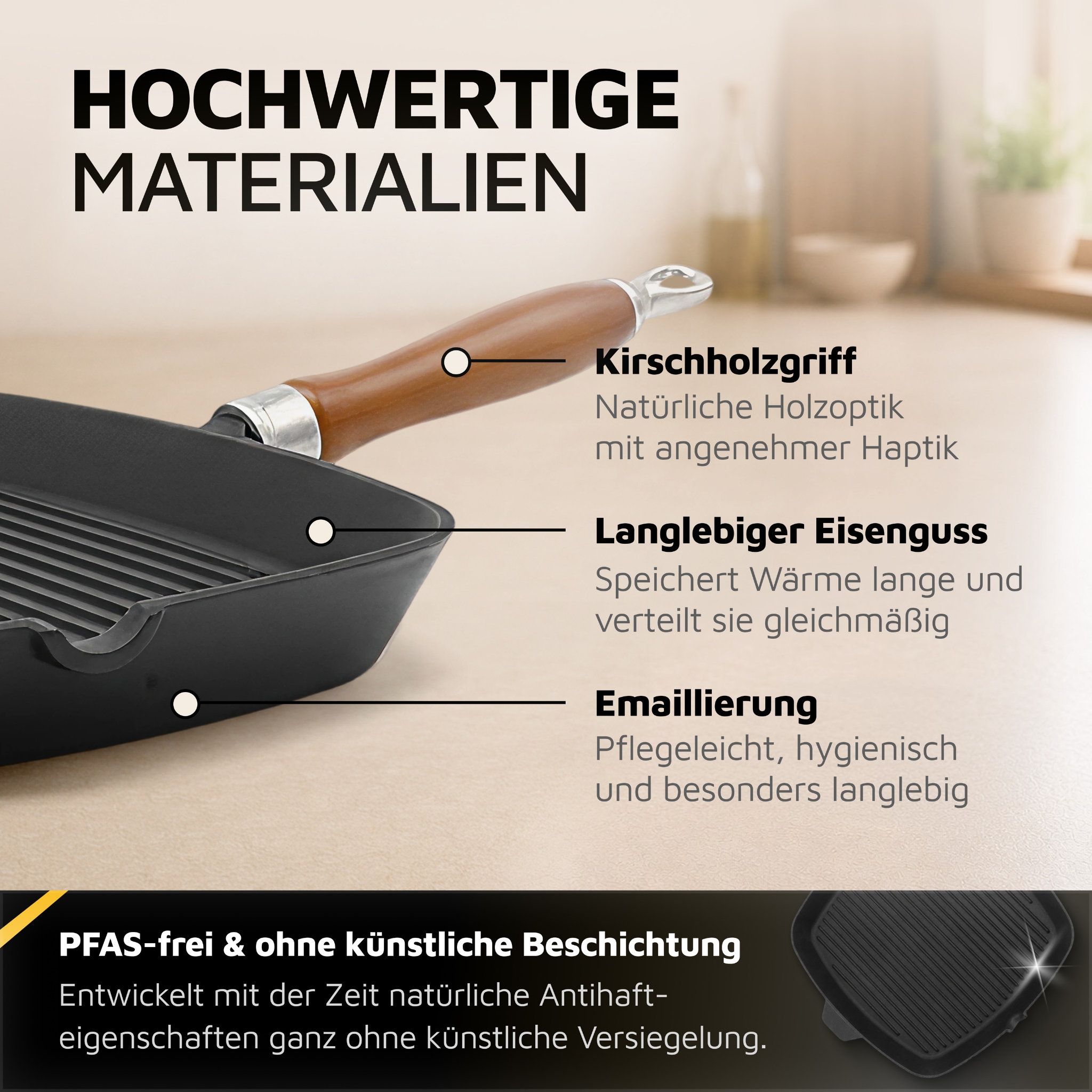 Krüger Steakpfanne »Einsenguss Grill-/ Steakpfanne RUSTICA, 28 x 28cm« Gusseisen 1 Stk. tlg. für Induktions-Kochfelder geeignet