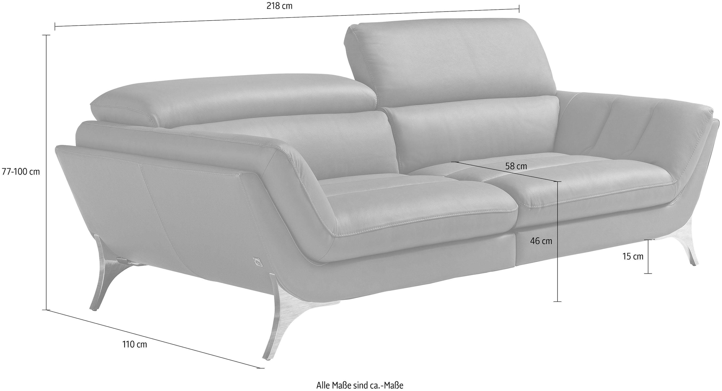 Egoitaliano 2,5-Sitzer »Sueli«, Bezug Leder, inklusive Kopfteilverstellung
