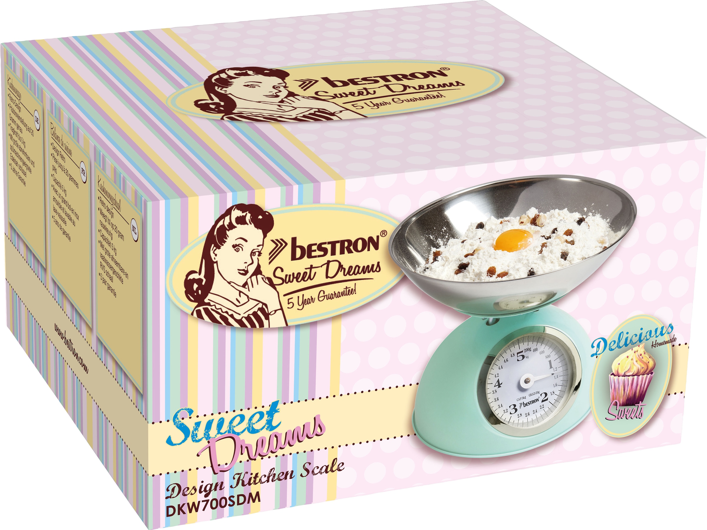 bestron Küchenwaage »DKW700SD Sweet Dreams«, analog mit abnehmbarer Wiegeschale, Retro Design, Tragkraft: 5 kg