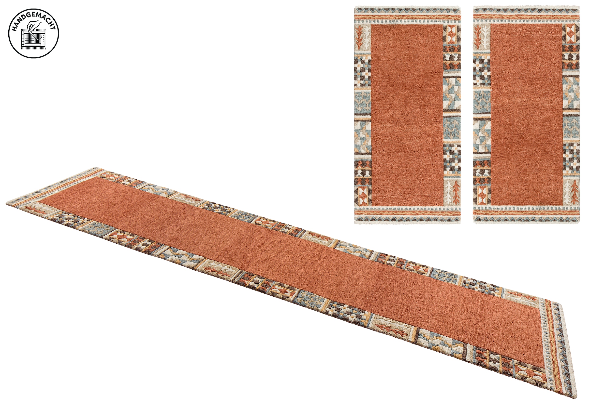 THEKO Bettumrandung »Nuno, handgearbeitet, mit Bordüre« Höhe 14 mm 3 Stk. tlg. Bettvorleger, reine Wolle, handgetuftet, Läufer-Set, Schlafzimmer