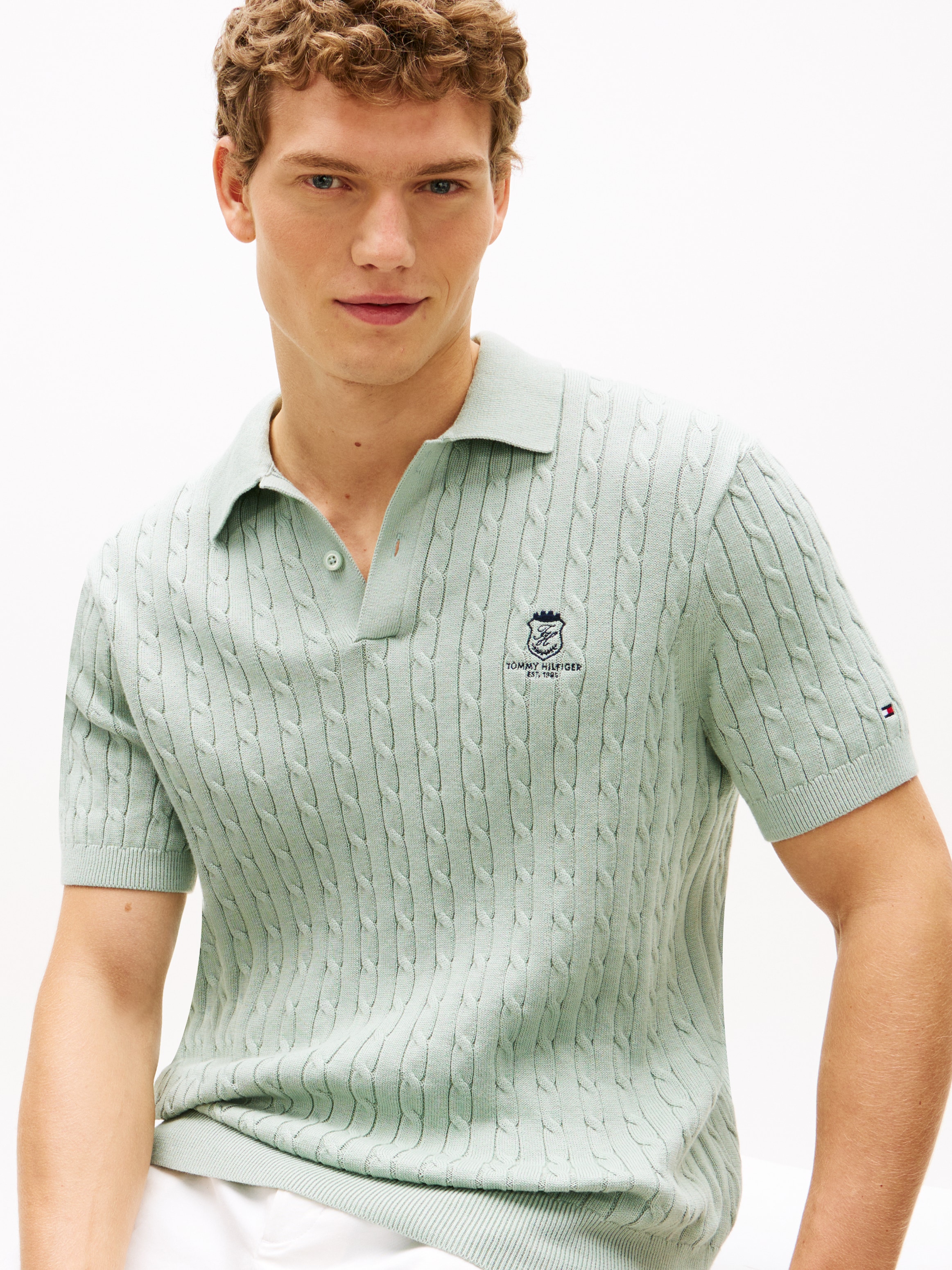Tommy Hilfiger Poloshirt »CABLE SHORT SLEEVE POLO« regular fit, Zopfmuster