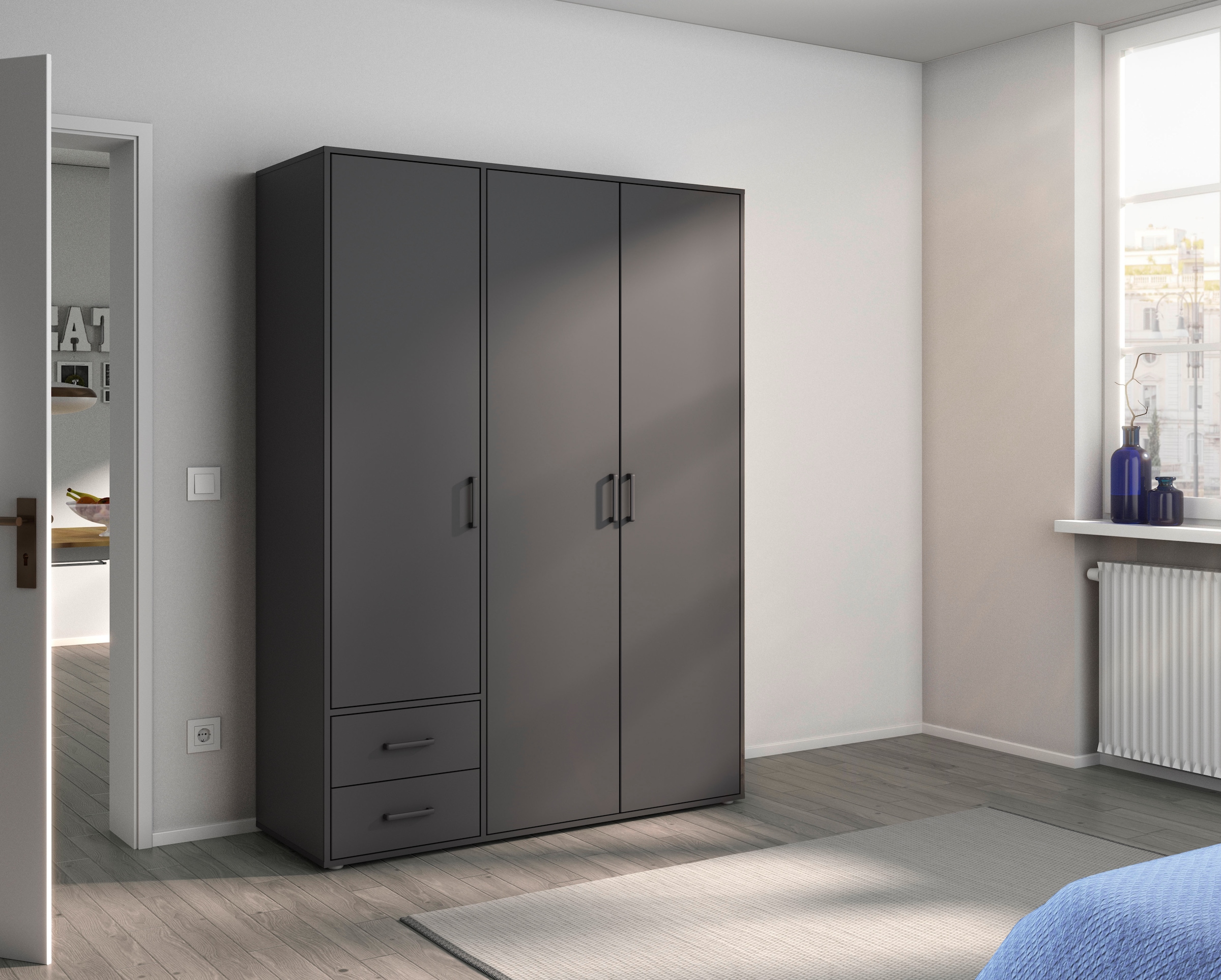 rauch Drehtürenschrank »Voyager, Kleiderschrank mit Außenschubkästen, Garderobe«, (in 3 verschiedenen Ausstattungen BASIC/CLASSIC/PREMIUM), Made in Germany