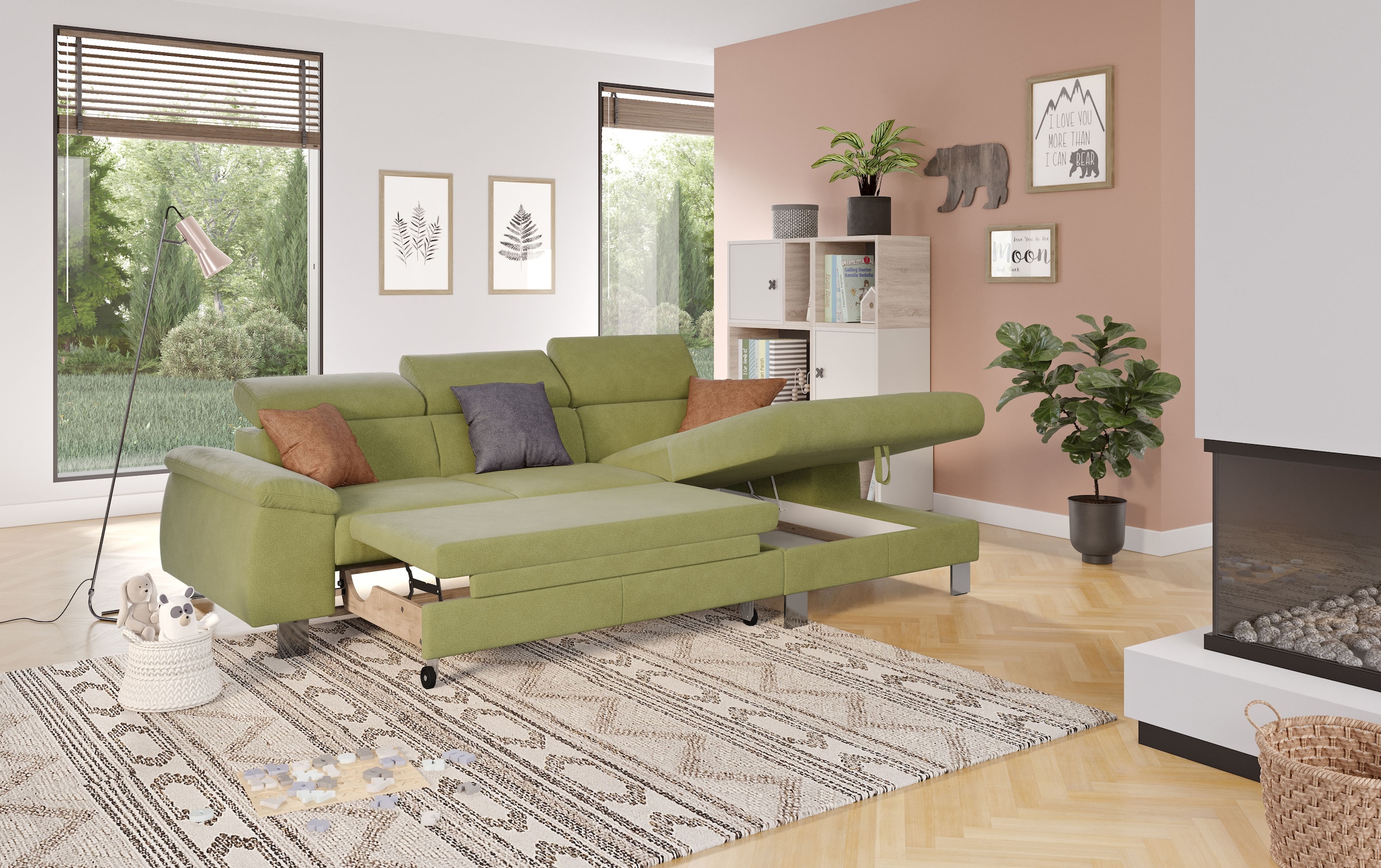 COTTA Ecksofa Komaris, Ecksofa, wahlweise mit RGB-LED-Beleuchtung und Bettfunktion/Bettkasten