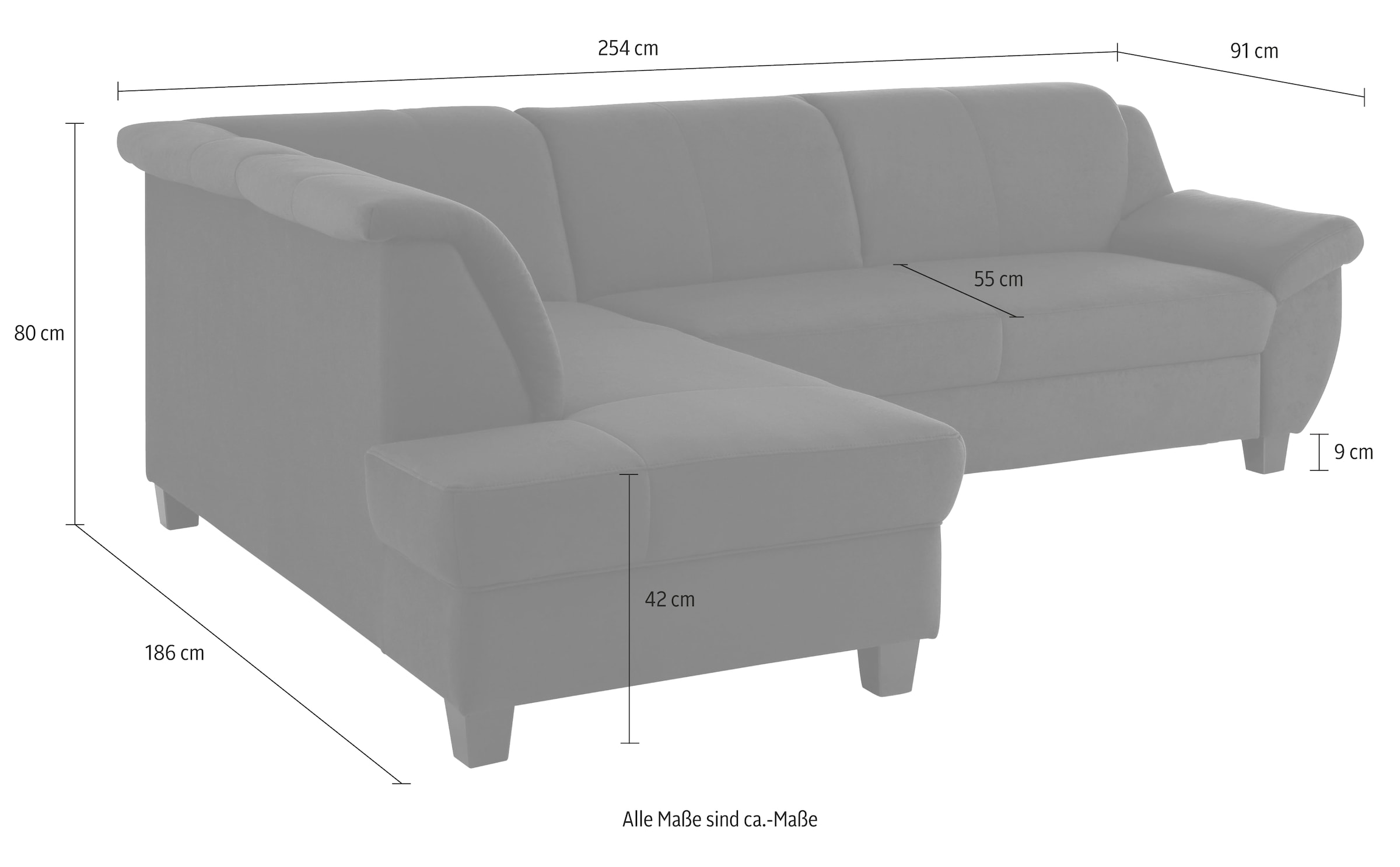 Home affaire Ecksofa »Yesterday L-Form, B/T: 254/186 cm, belastbar bis 140kg/ Sitz« Microfaser, natur