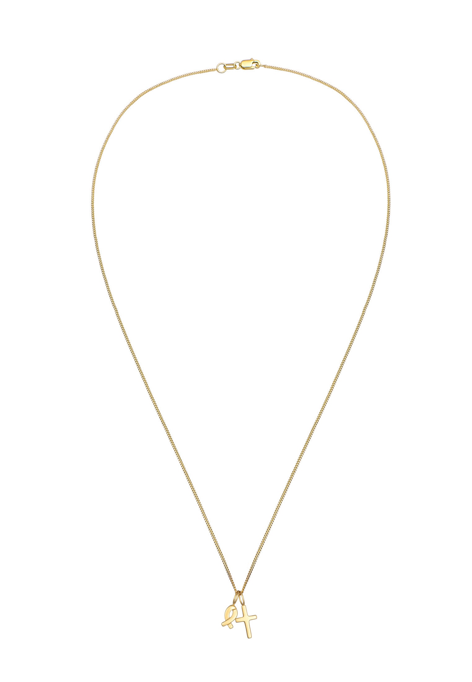 Elli Premium Kette mit Anhänger »Halskette Kreuz Fisch Symbol Religion Kommunion 375 Gelbgold«