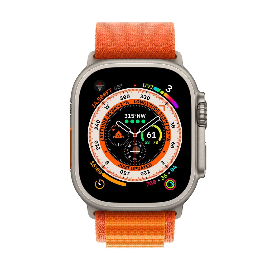 Apple Smartwatch »Ultra, GPS + Cellular, Titan, 49 mm mit Alpinarmband, L«, (Watch OS)