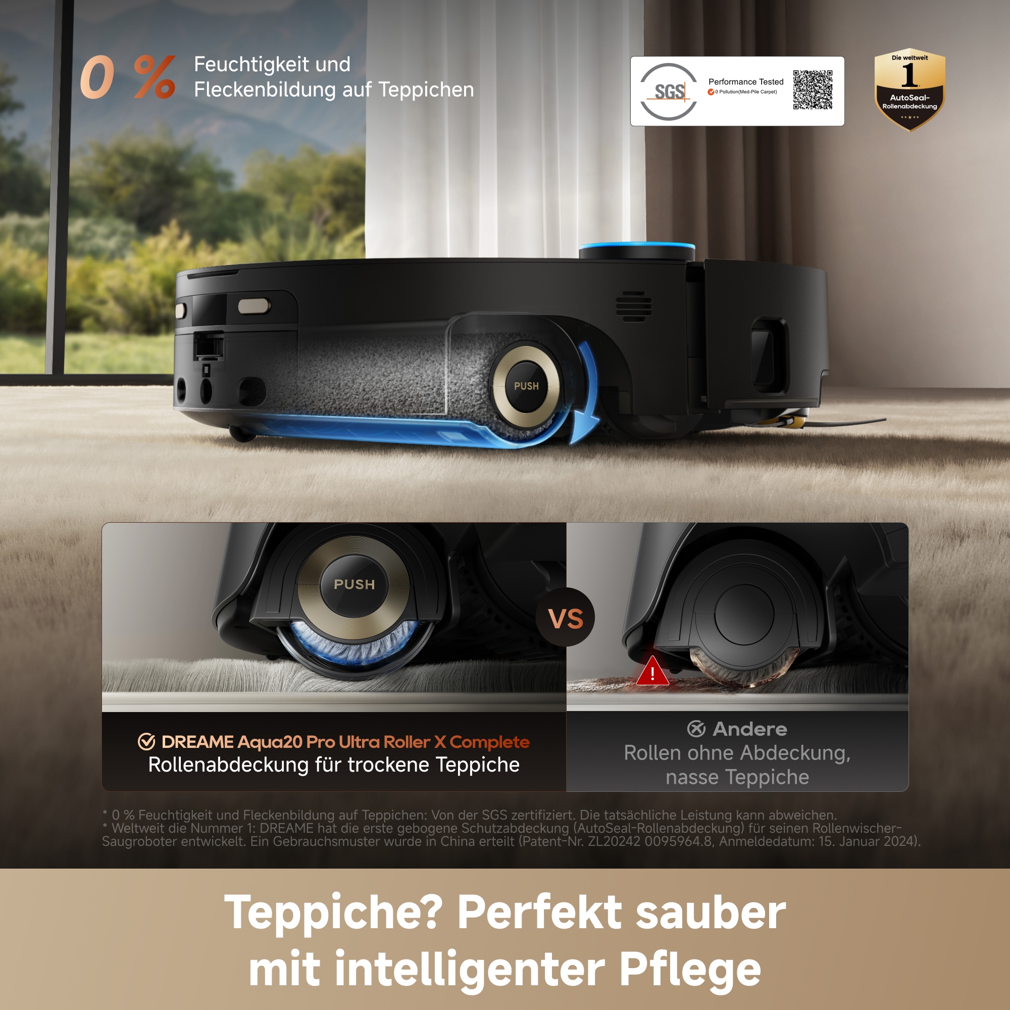 Dreame Nass-Trocken-Saugroboter »Aqua20 Pro Ultra Roller X Complete Marble Black« Vollautomatische Absaugstation, App-Steuerung