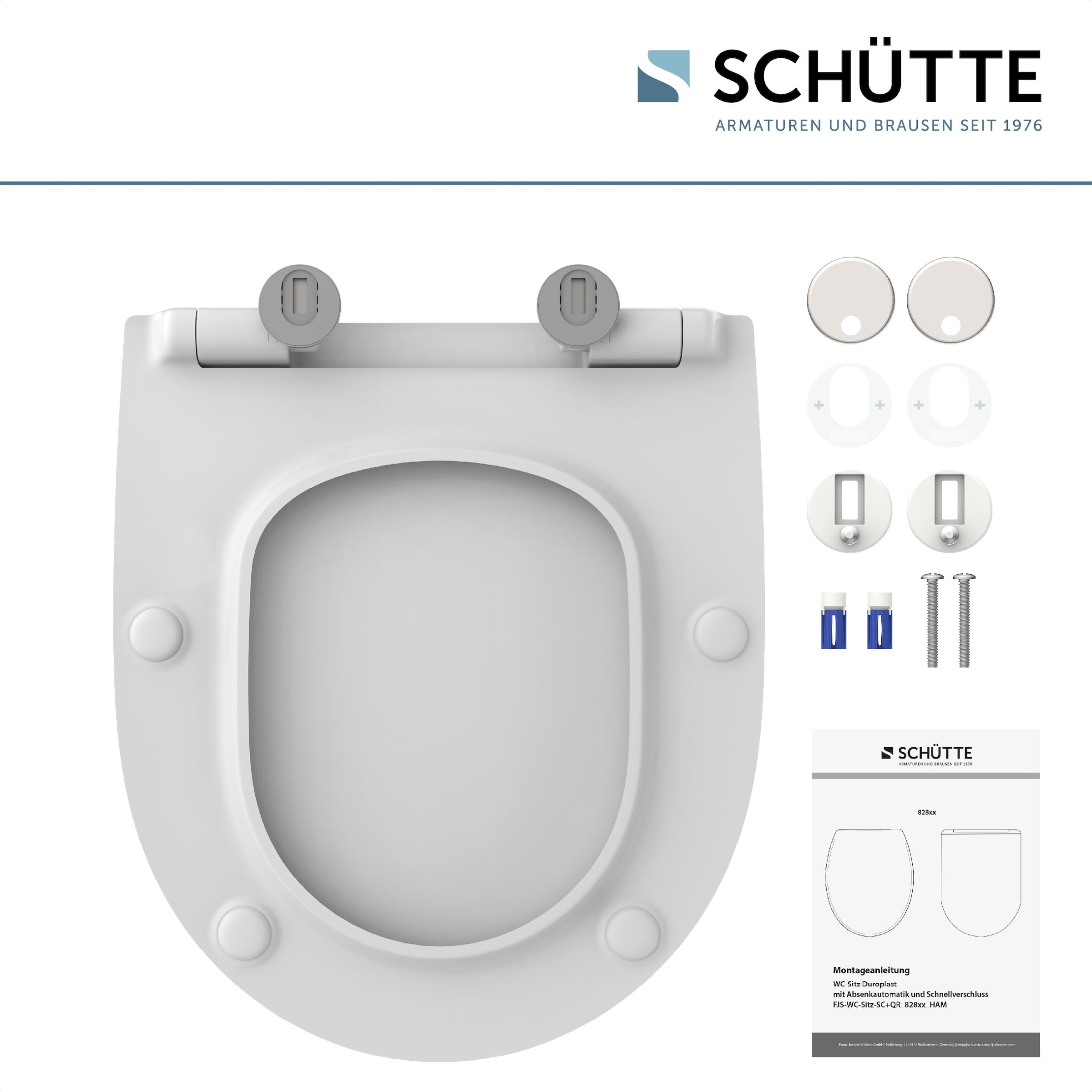 Schütte WC-Sitz »Duroplast, WHITE D-Form PRO 6«, (WC-Sitz, Befestigungsmaterial, Montageanleitung), mit Absenkautomatik und Schnellverschluss