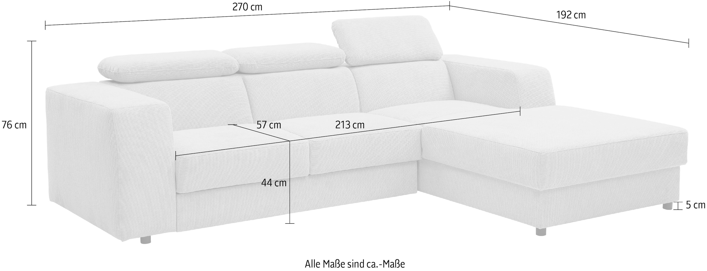WERK2 Ecksofa »Cherry, modernes Sofa mit Komfortfunktionen, Breite 270cm, L-Form,«, bequem, mit verstellbaren Kopfteilen, Schlaffunktion und Bettkasten