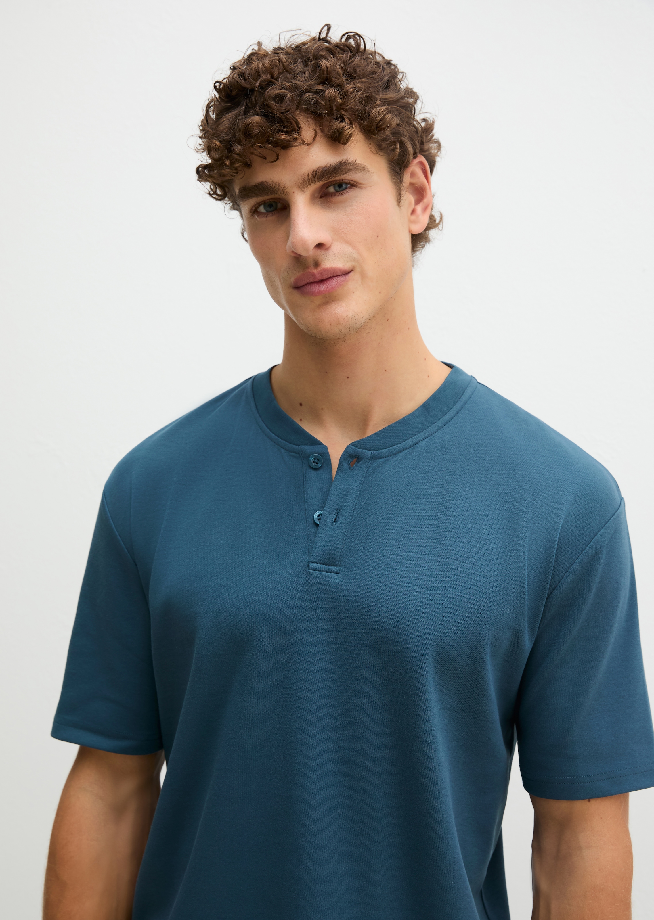 Marc O'Polo Pyjamaoberteil »Mix N Match Interlock« mit Rundhalsausschnitt, kleiner Knopfleiste und kurzem Arm