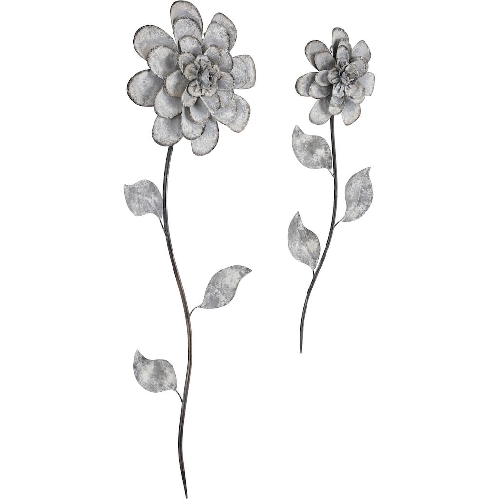 Home affaire Wanddekoobjekt »Blumen«, (2er-Set), Wanddeko, aus Metall