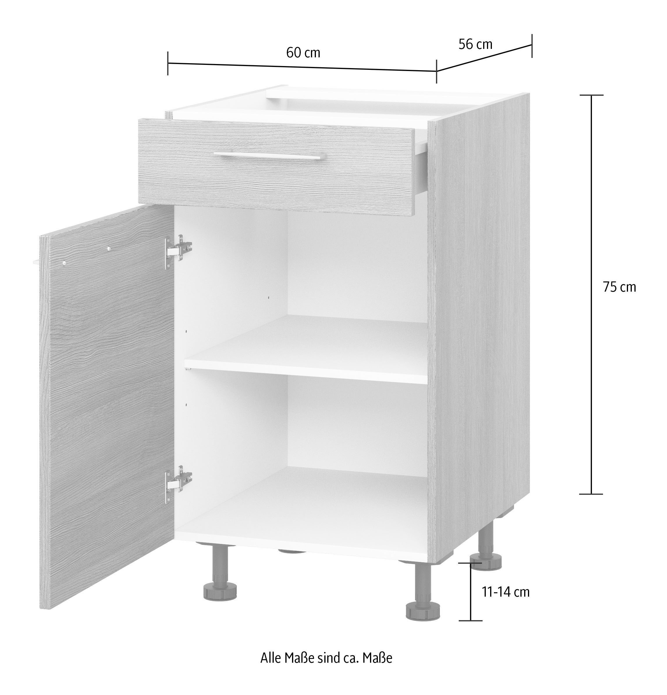 KOCHSTATION Unterschrank »KS-Trea US60«, mit einem Auszug und einer Tür, Einlegeboden, Breite 60 cm, Höhe 75 cm