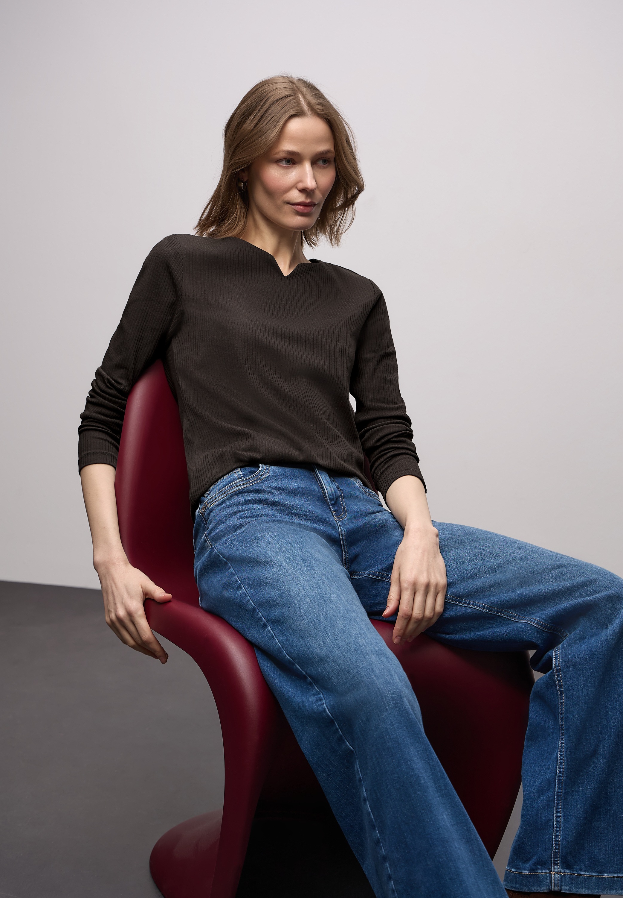 STREET ONE Langarmshirt mit Rippstruktur