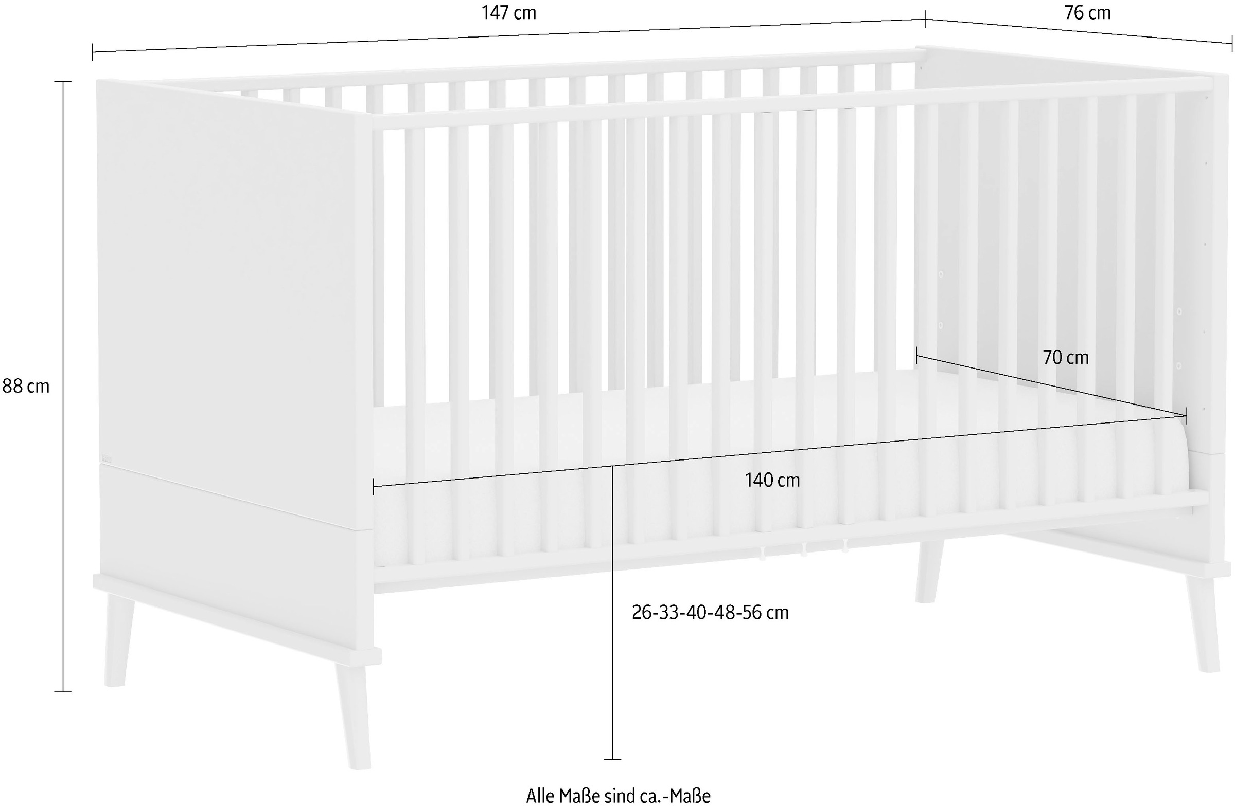 PAIDI Babybett »EEFJE 70x140cm in Beige, umbaubares Kinderbett mit Massivholz« Gitterbett 4-fach höhenverstellbar, entnehmbare Sprossen, Juniorbett