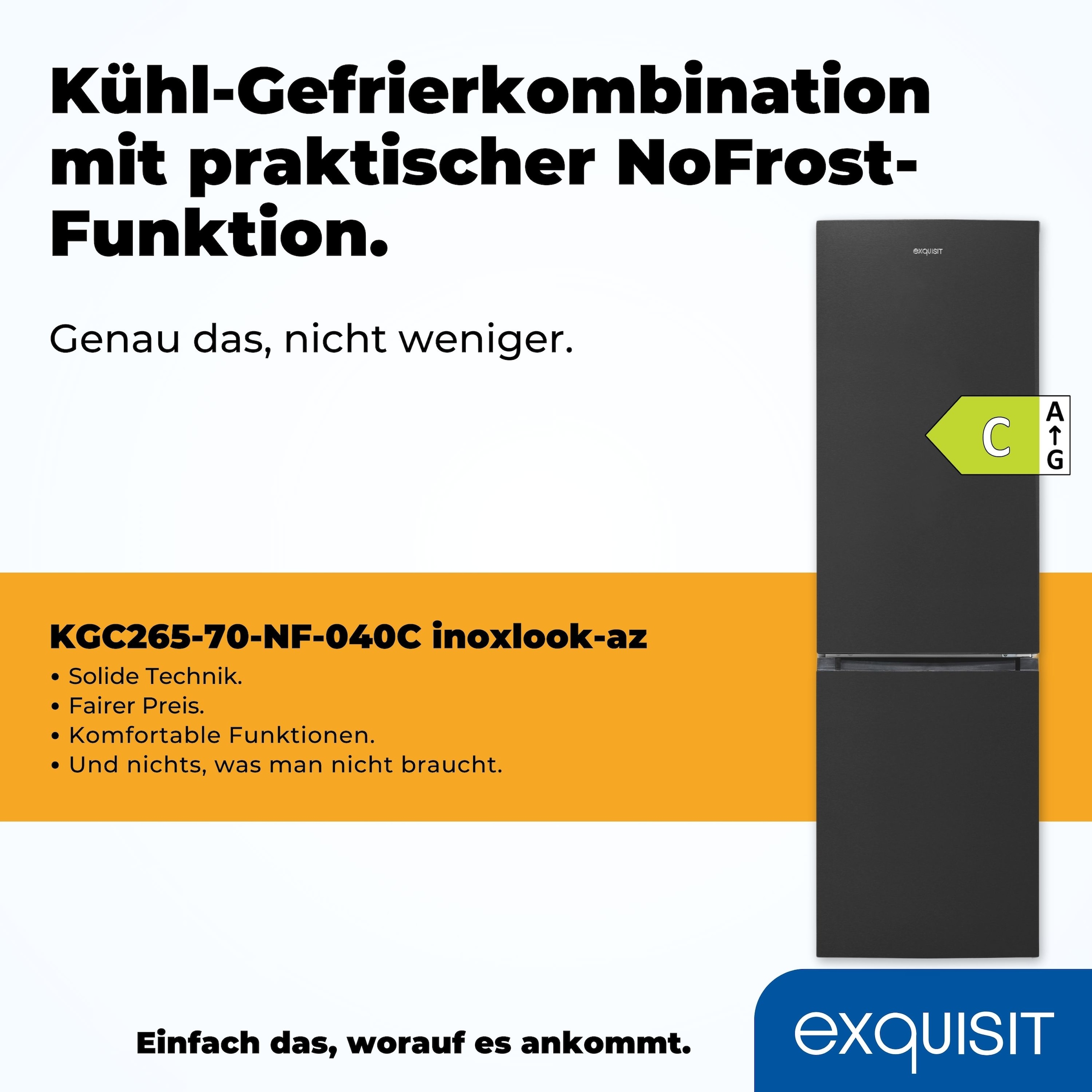 exquisit Kühl-/Gefrierkombination »KGC265-70-NF-040C«, Energieeffizienzklasse C, 253 Liter Nutzinhalt, Total NoFrost