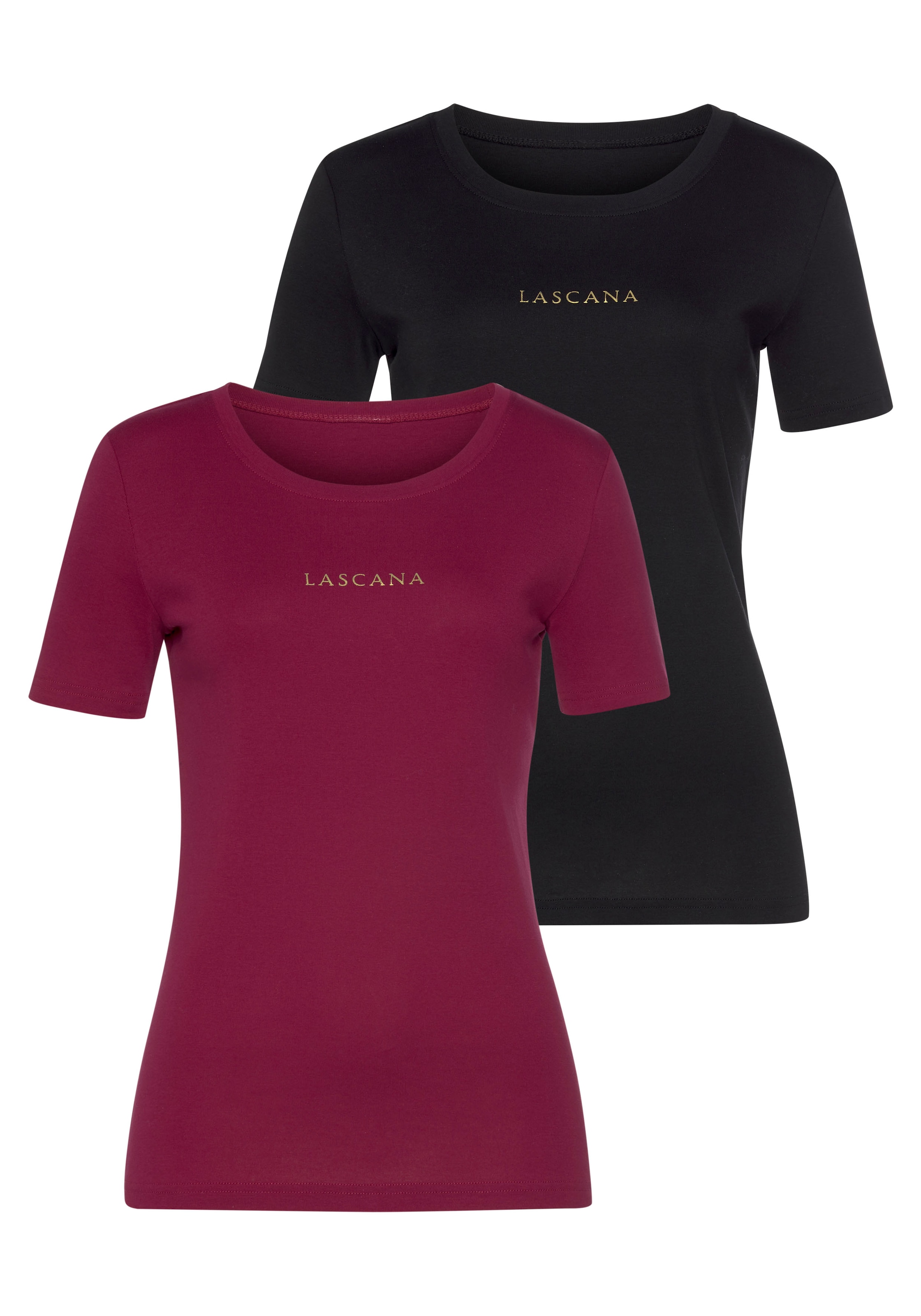 LASCANA T-Shirt, (2er-Pack), OTTO mit goldenem bei Logodruck