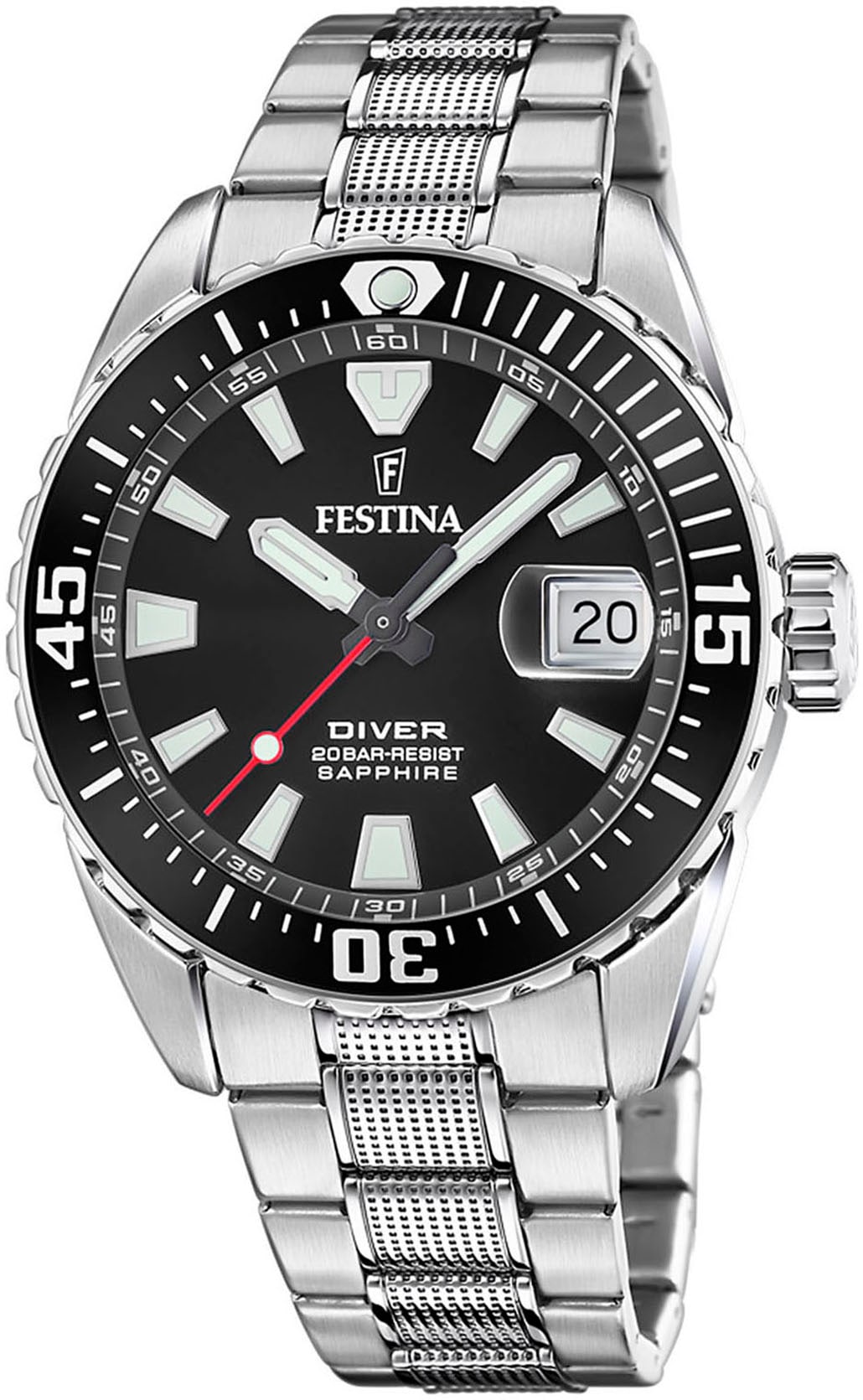 Festina Taucheruhr »The Originals/Diver« Armbanduhr,Quarzuhr,Herrenuhr,bis 20 bar wasserdicht, Edelstahlarmband