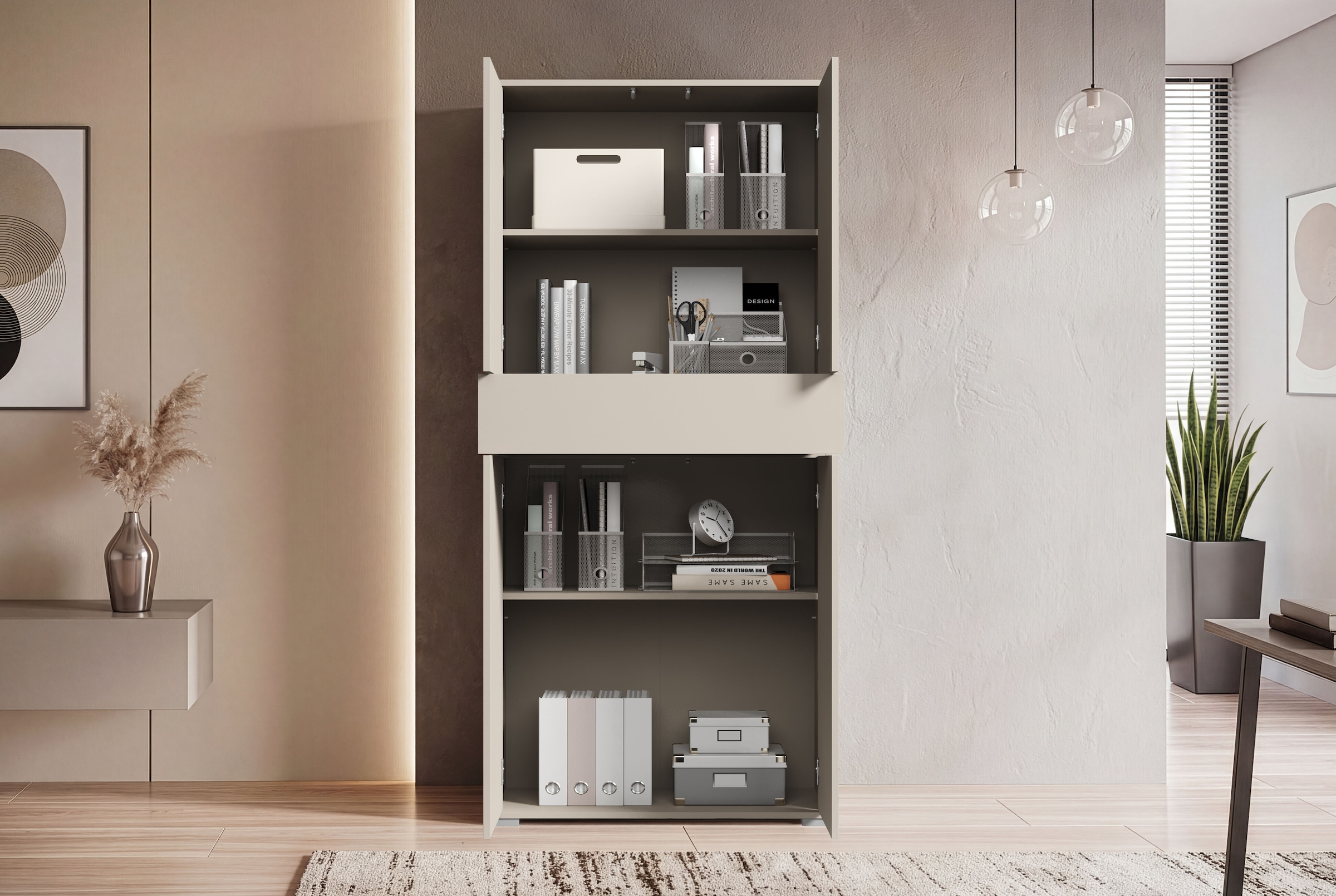 OTTO home Aktenschrank »Kenia, Stauraumschrank 80 cm breit mit Schublade« 1 Stk. tlg. Griffloses Design mit Push-to-Open und verstellbaren Einlegeböden