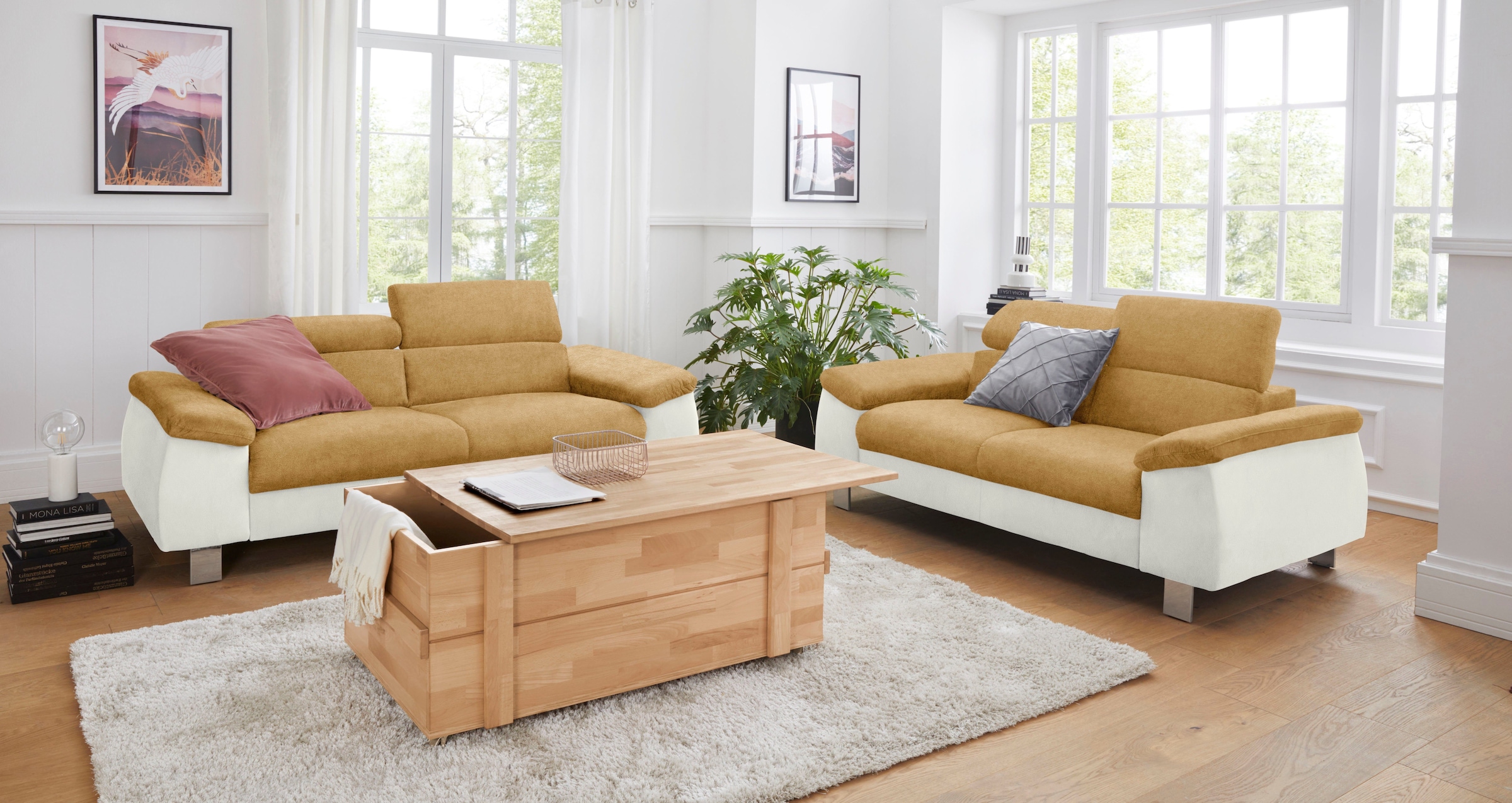 COTTA Polstergarnitur »Komaris«, (Set), Set bestehend aus: 2-Sitzer mit Kopfteilverstellung & Hocker