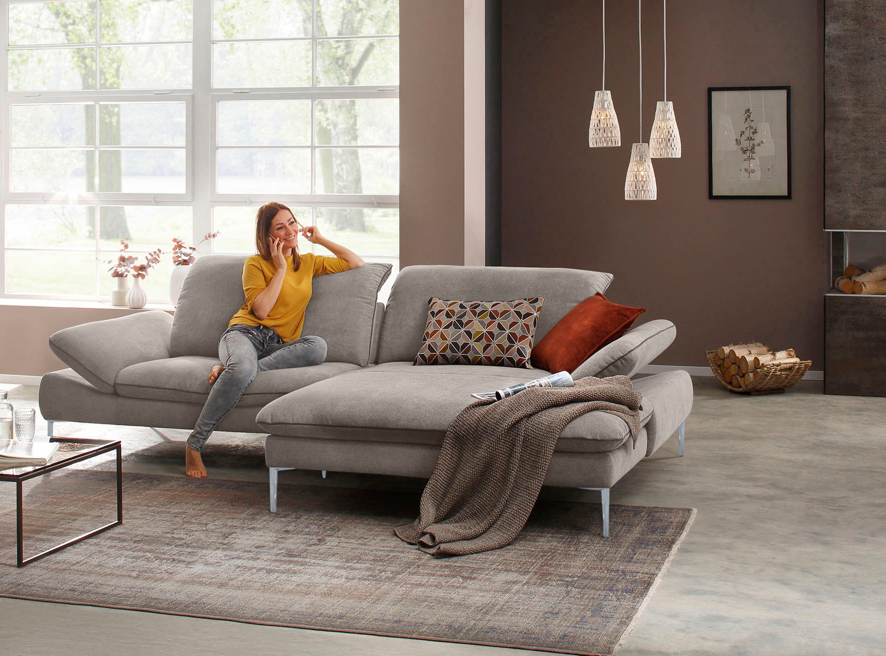 W.SCHILLIG Ecksofa »enjoy&MORE, mit tollem Sitzkomfort, elegant und bequem, L-Form«, mit Sitztiefenverstellung, Füße silber matt, Breite 294 cm