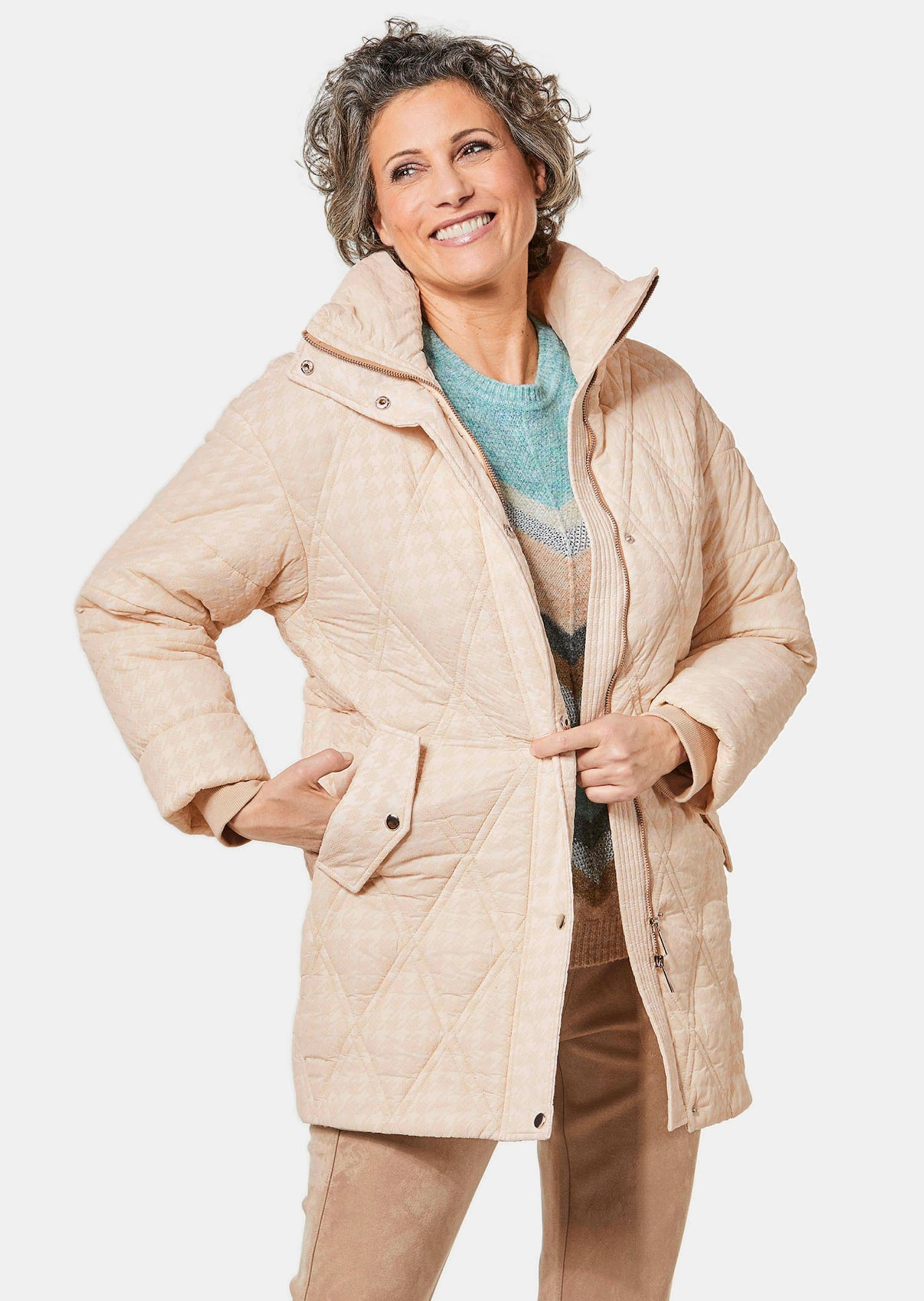 GOLDNER Steppjacke »Steppjacke mit hübschem Flock-Druck«
