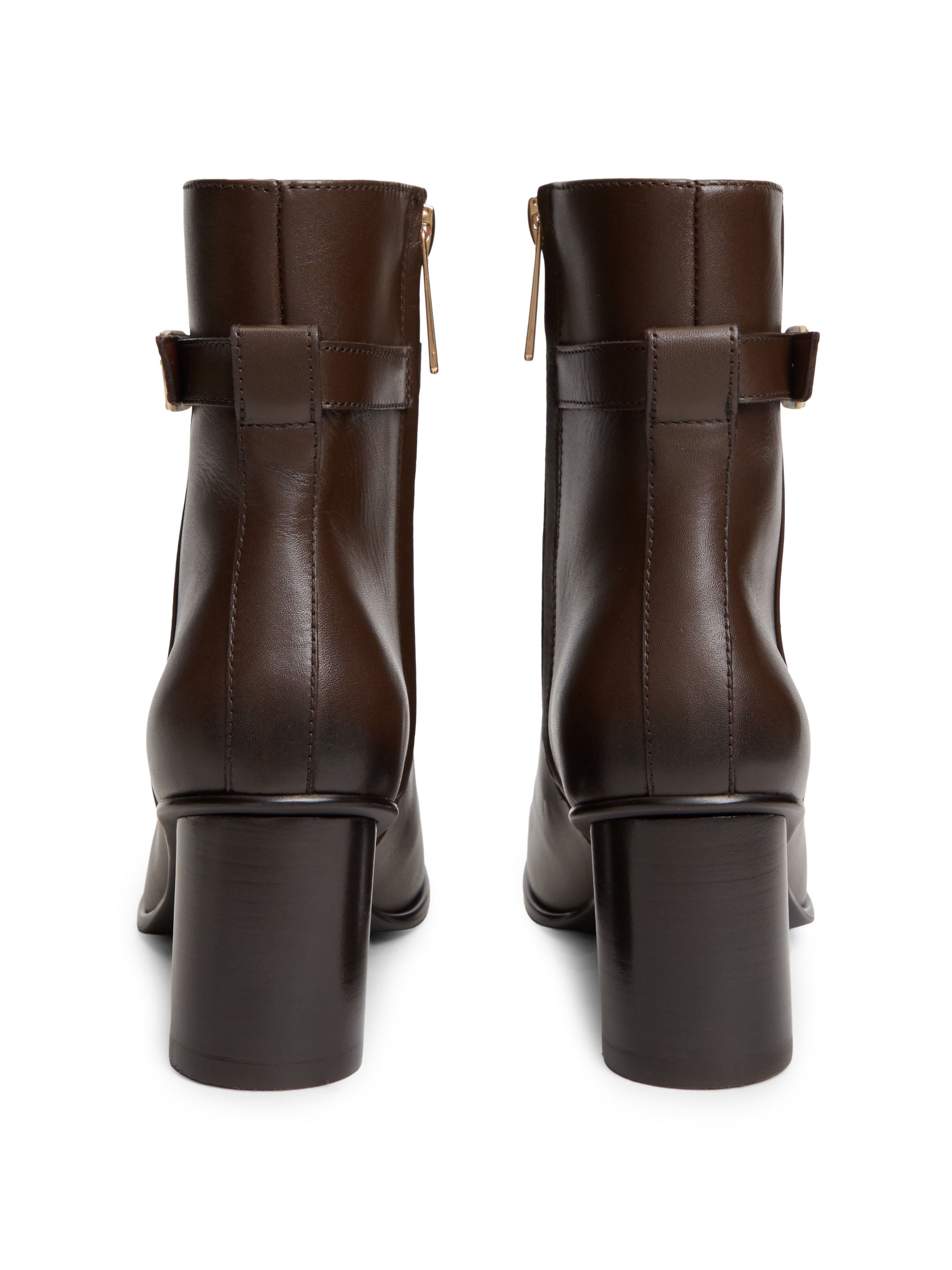 Tommy Hilfiger Stiefelette »TH STRAP LEATHER BLOCK HEEL BOOT«  Herbstschuh, Businessschuh mit goldfarbenem Schmuckelement