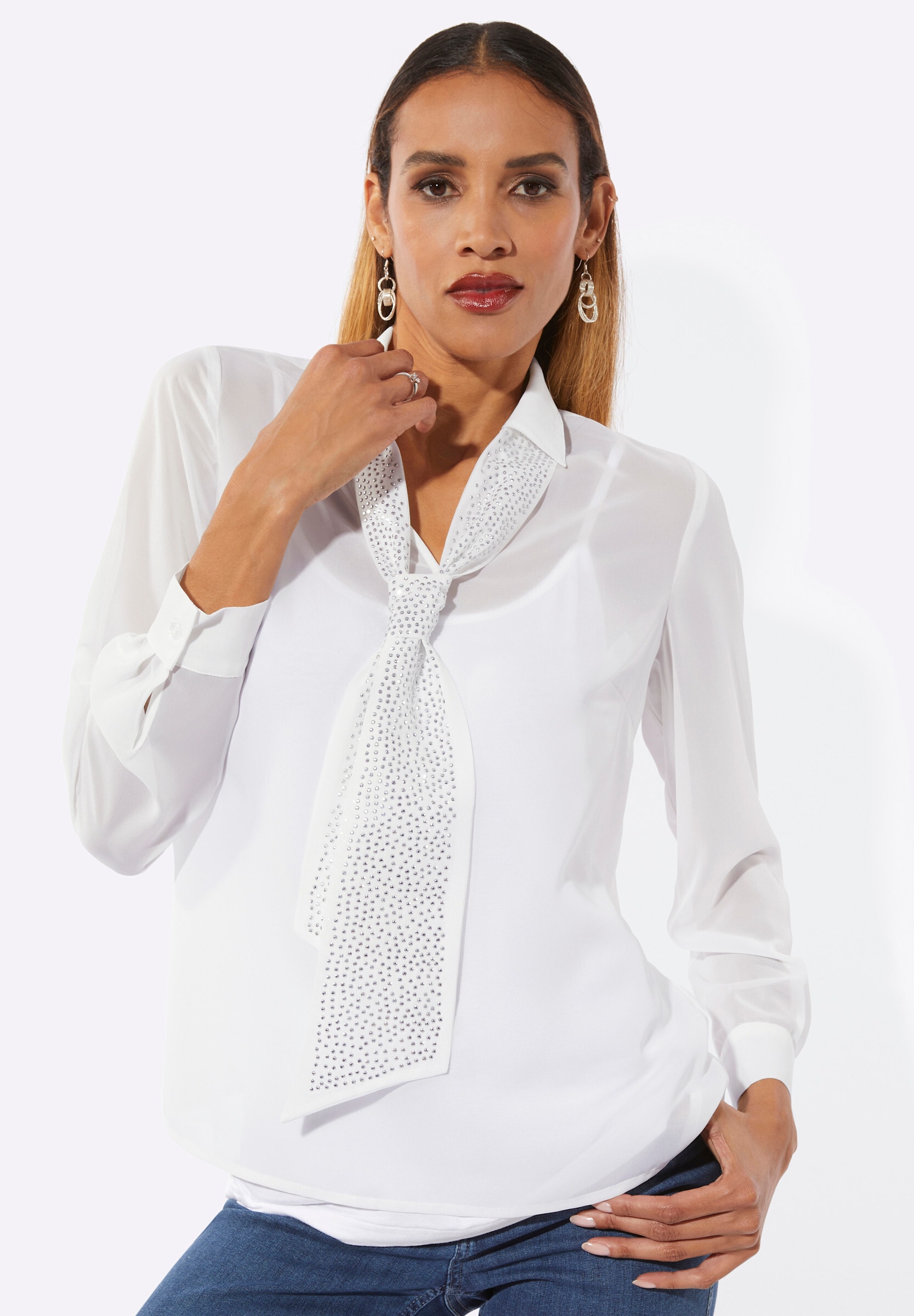 creation L Schlupfbluse »Georgette-Bluse Schluppenbluse mit einknöpfbarem Jersey-Top«