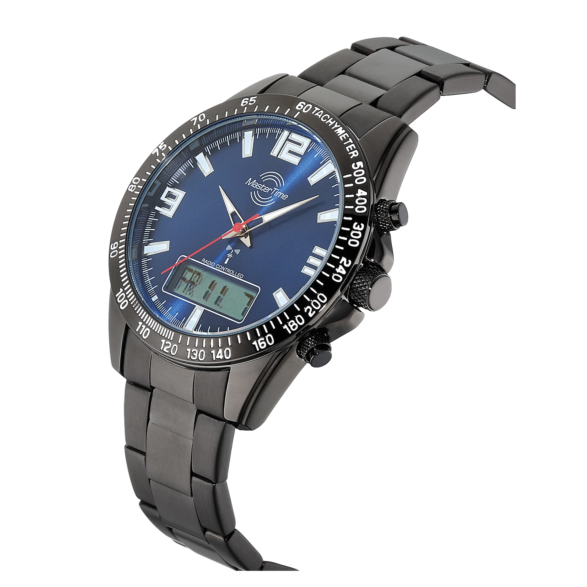 MASTER TIME Funkchronograph »Sporty«, Quarzuhr, Armbanduhr, Herrenuhr, Edelstahlarmband, analog, digital