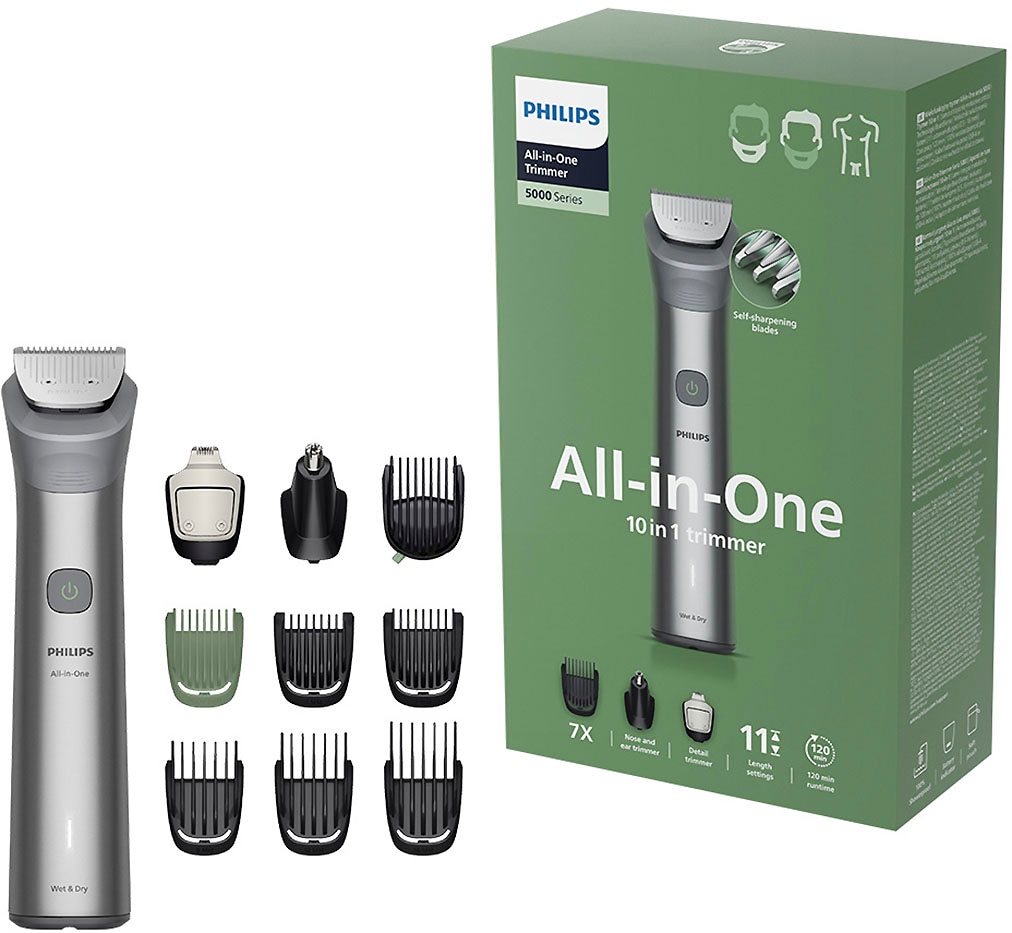 Philips Multifunktionstrimmer »Series 5000 MG5921/15« 10 Aufsätze 10-in-1-Trimmer für Gesicht, Körper und Kopfhaare in silberfarben