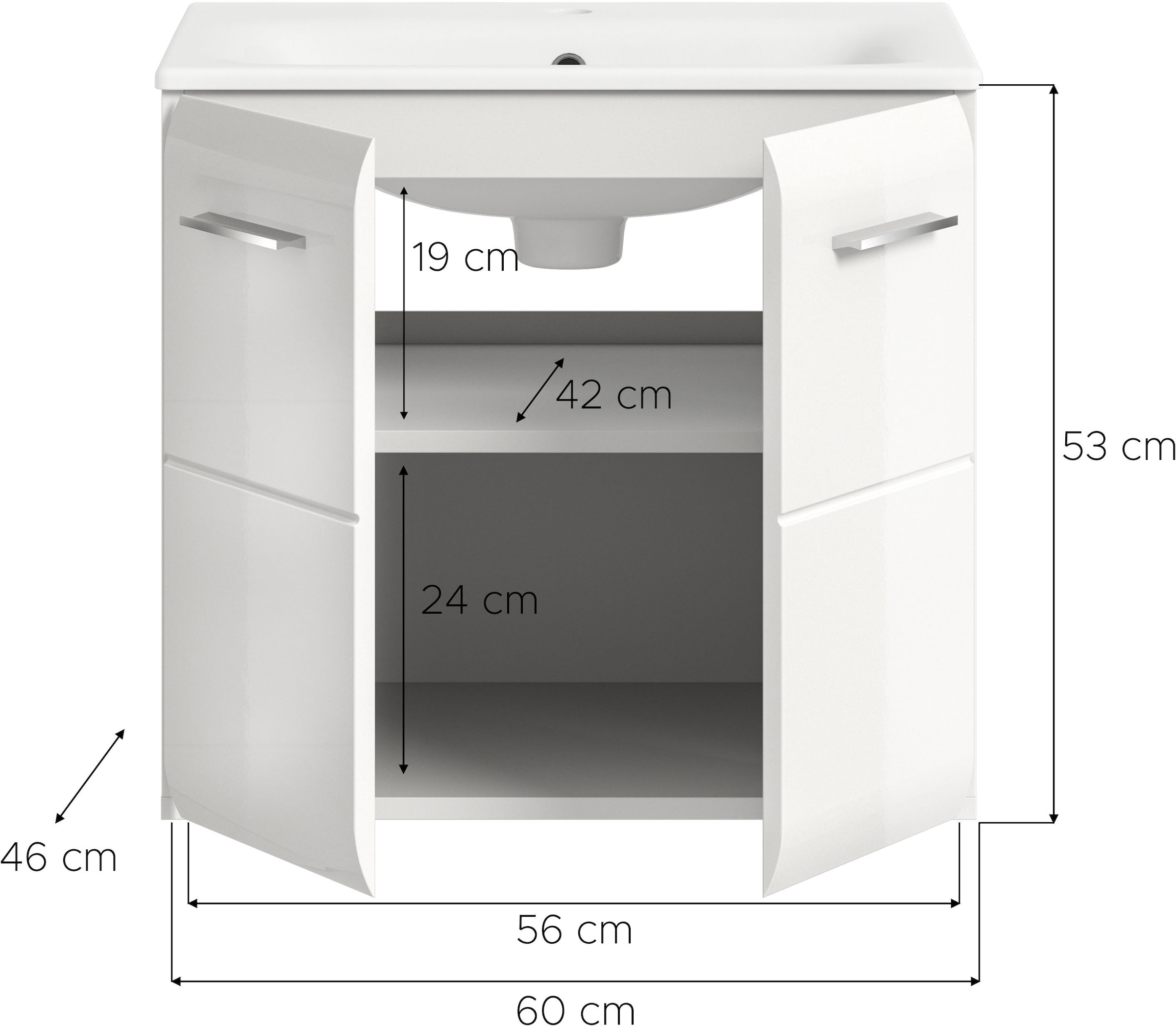 INOSIGN Waschbeckenunterschrank 2 Stk. tlg. Florenz, Waschtisch inkl. Waschbecken, Weiß Hochglanz Tiefzieh