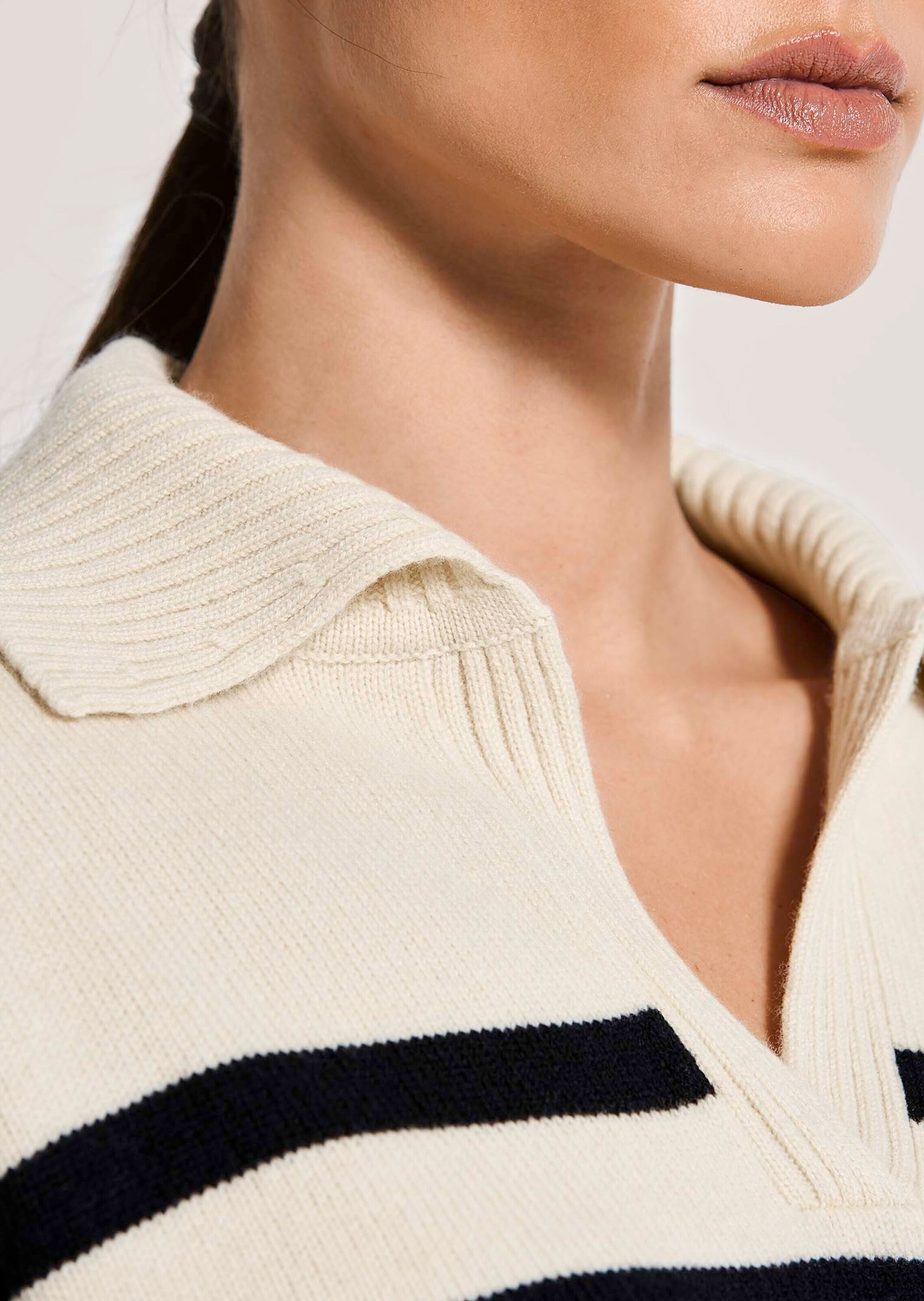 MADELEINE Longpullover »Strickpullover Sommerpullover im Streifen-Look« Polokragen mit V-Ausschnitt