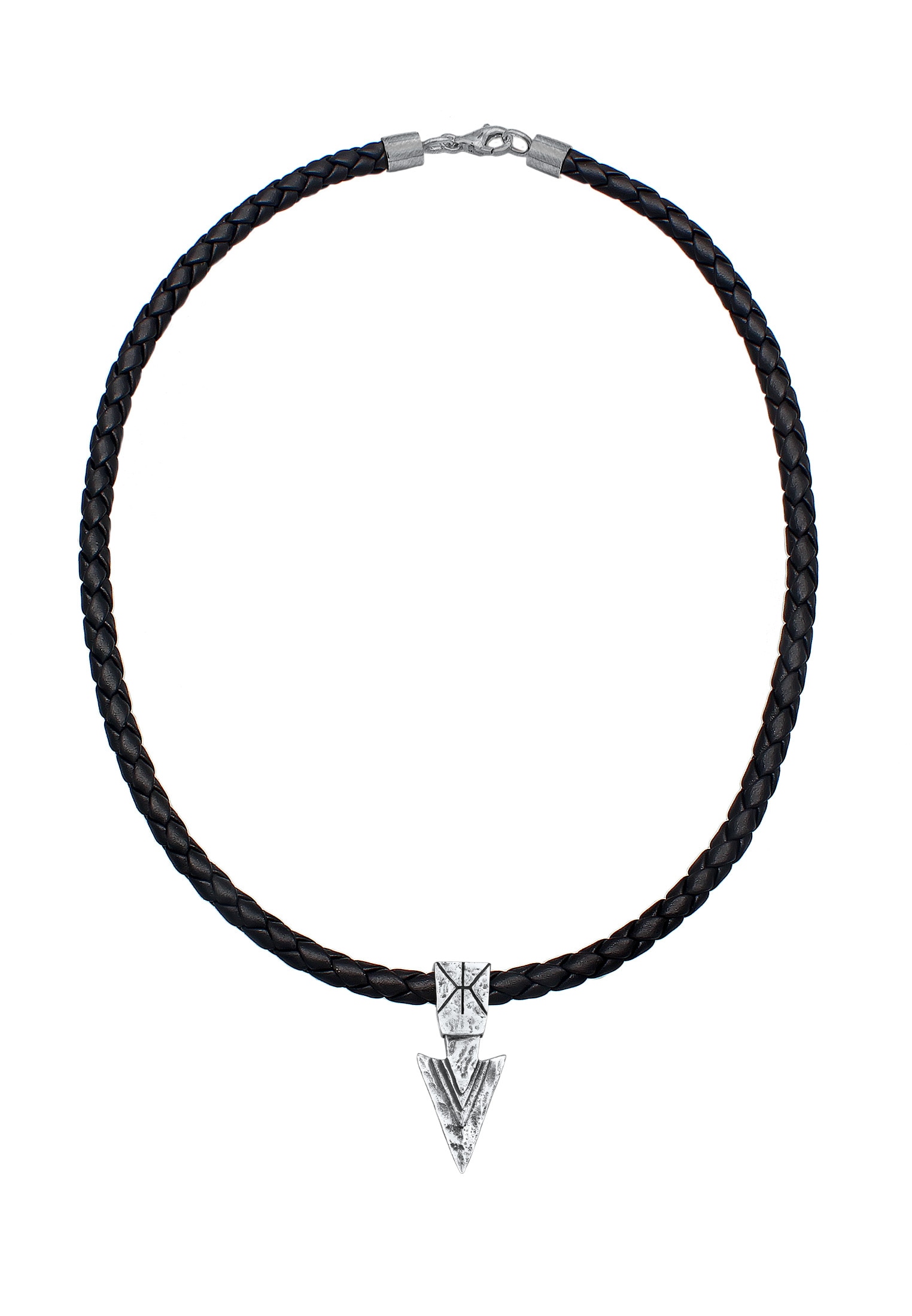 Kuzzoi Kette mit Anhänger »Halskette Herren Lederkette Arrow Pfeil Oxidiert 925 Silber«