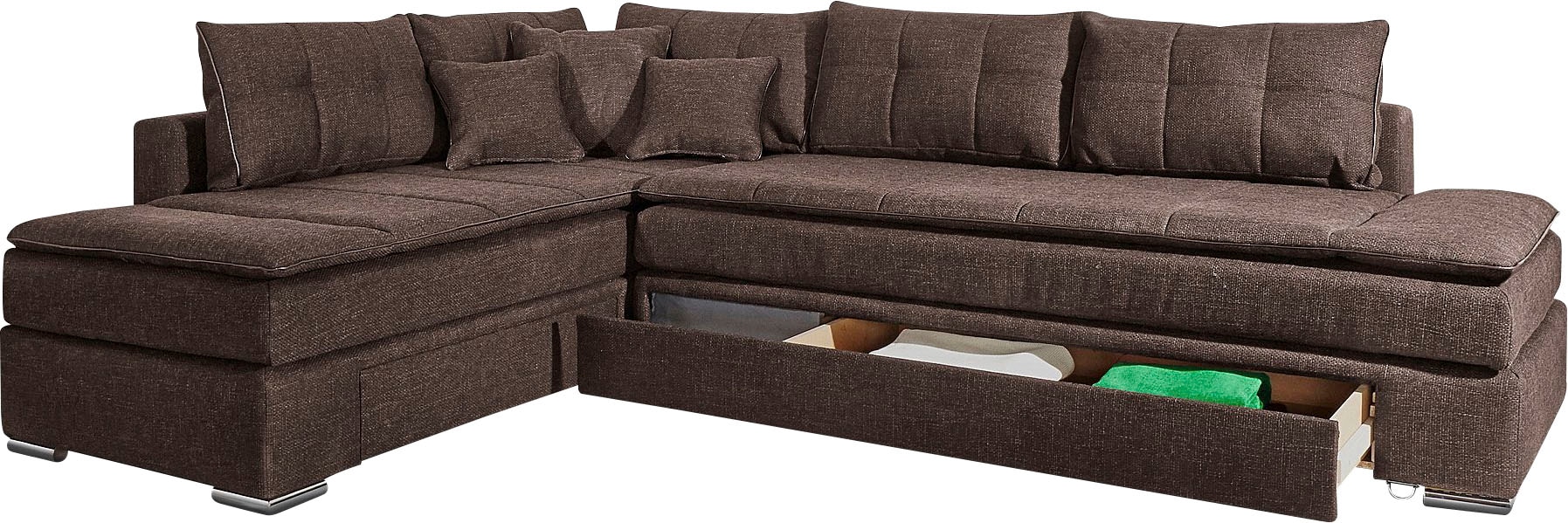 INOSIGN Ecksofa »Boxspringbett Night & Day L-Form mit Dauer-Schlaffunktion o. Armlehnen«, mit Boxspring-Bettfunktion 164x200 cm und Bettkasten, Dauerschläfer!