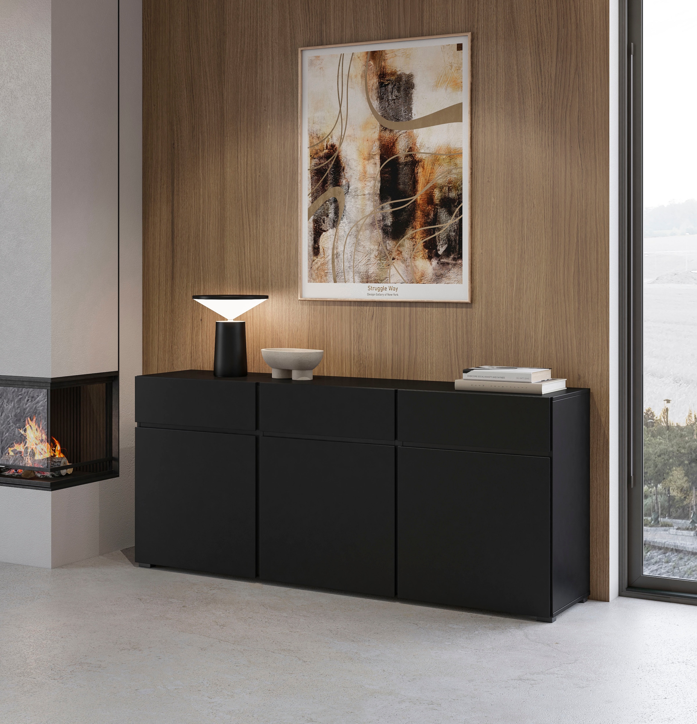 OTTO home Kommode »Cross,Breite 180 cm, moderne grifflose Kommode,3 Türen/3 Schubkästen« Schubladenschrank mit viel Stauraum, Einlegeböden verstellbar