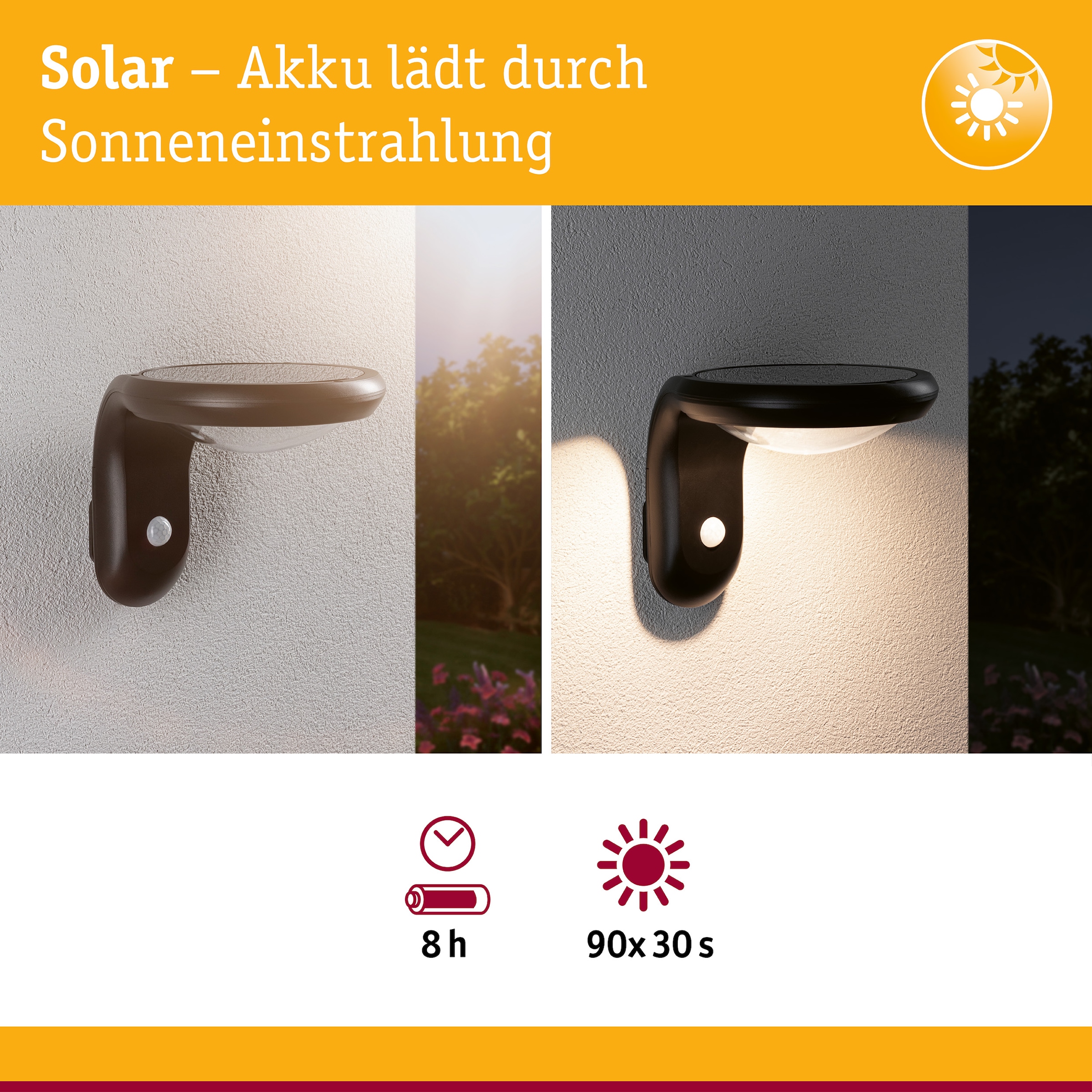 Paulmann LED Außen-Wandleuchte »Solar Diskola IP44 180x234mm 3000K 3,5W 400lm Anthrazit Kunststoff« 1 Stk. Warmweiß Bewegungsmelder