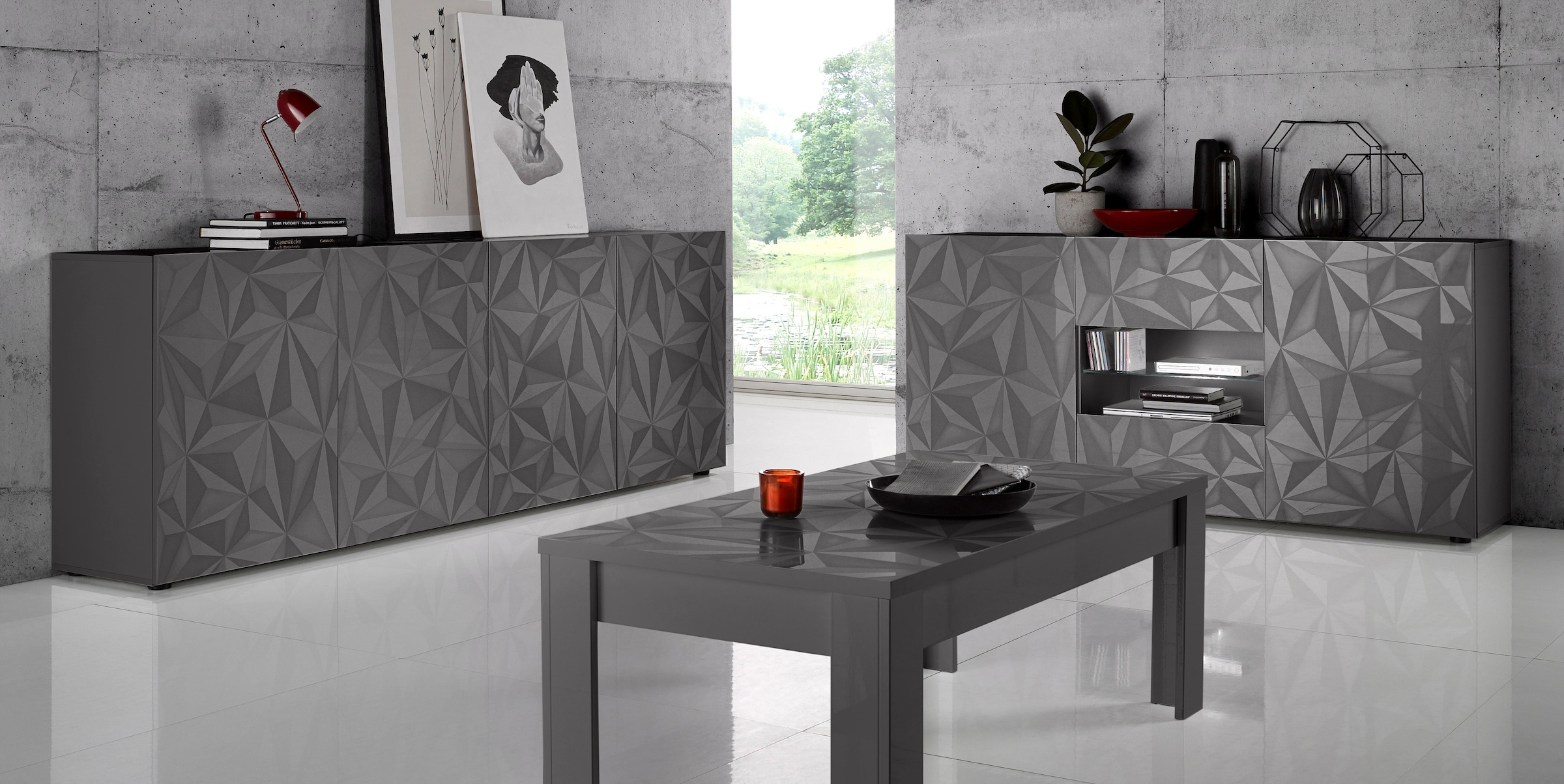 INOSIGN Sideboard »Prisma Breite 241, Kommode 4 Türen, Anrichte«, Front mit elegantem Siebdruck, grifflos, viel Stauraum