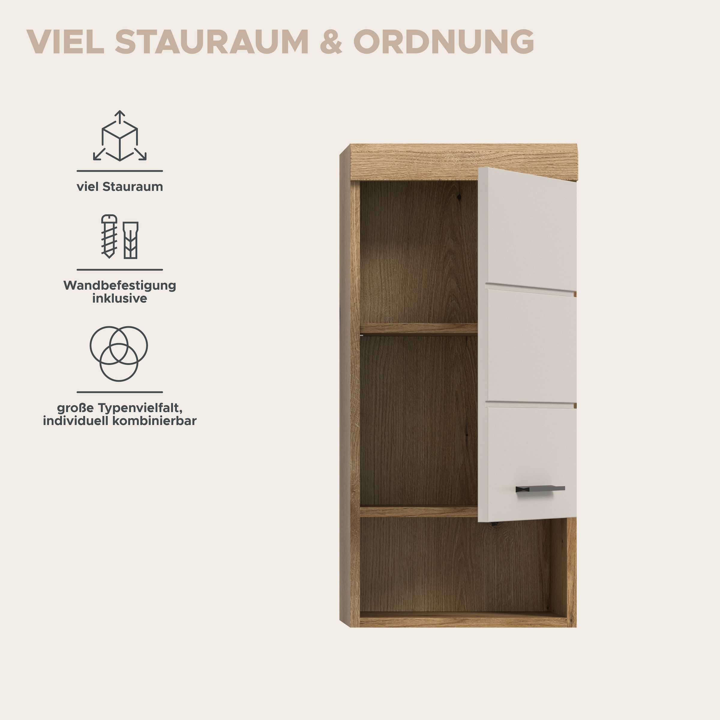 welltime Hängeschrank »SIENA, Breite 37cm, 1 Tür, 1 offenes Fächer, 1 Einlegeboden, MDF-Front« TOPSELLER!, 1 Stk. tlg. in verschiedenen Farben erhältlich, Badmöbel, Badschrank, Schrank, Bad