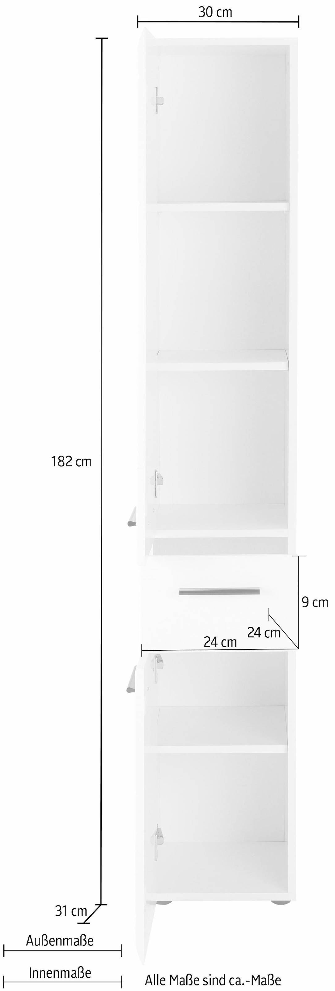 welltime Hochschrank »Sovana«, Badschrank mit einer Schublade und 5 Fächern - (B/T/H) 30/31/182 cm