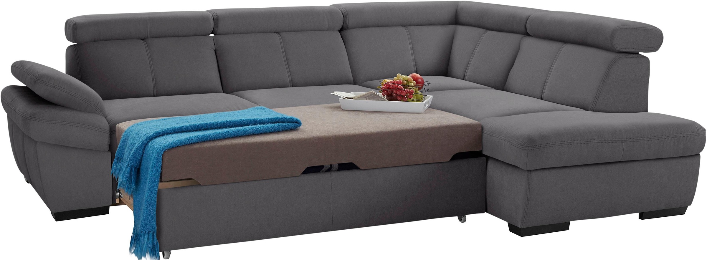 exxpo - sofa fashion Ecksofa »Salerno, klassisch modernes Funktionssofa, hoher Sitzkomfort, L-Form«, inkl. Kopf- und Armteilverstellung, wahlweise mit Bettfunktion