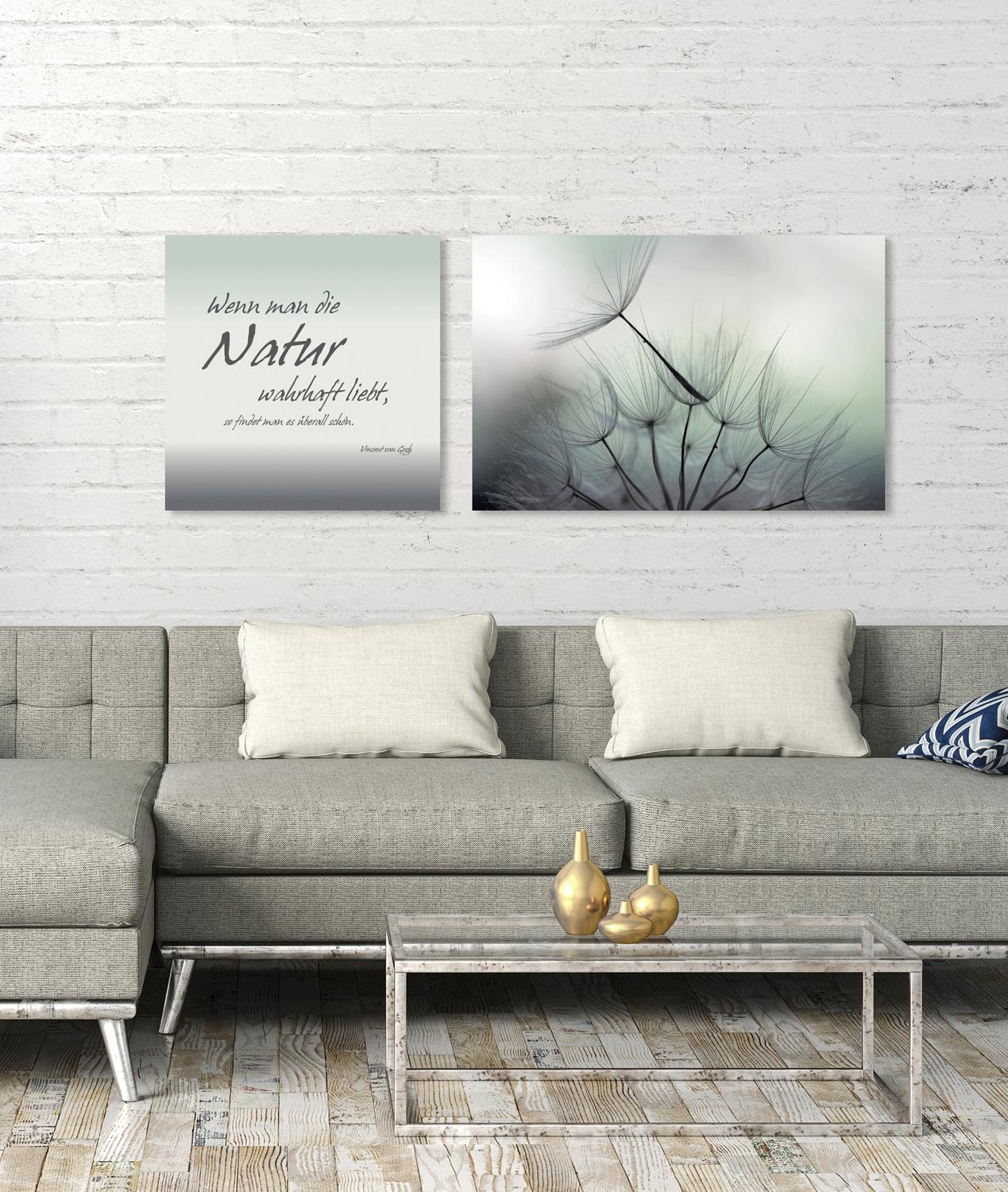 queence Leinwandbild »Natur«, Blumen-Blumenbilder-Kunst-Modern-Spa-Spa Bilder-Sprüche-Sprüche & Texte-Schriftzug-Schriftzüge, (Set), Premium-Leinwandstoff, Handarbeit aus Deutschland, Zitat, 2er Set