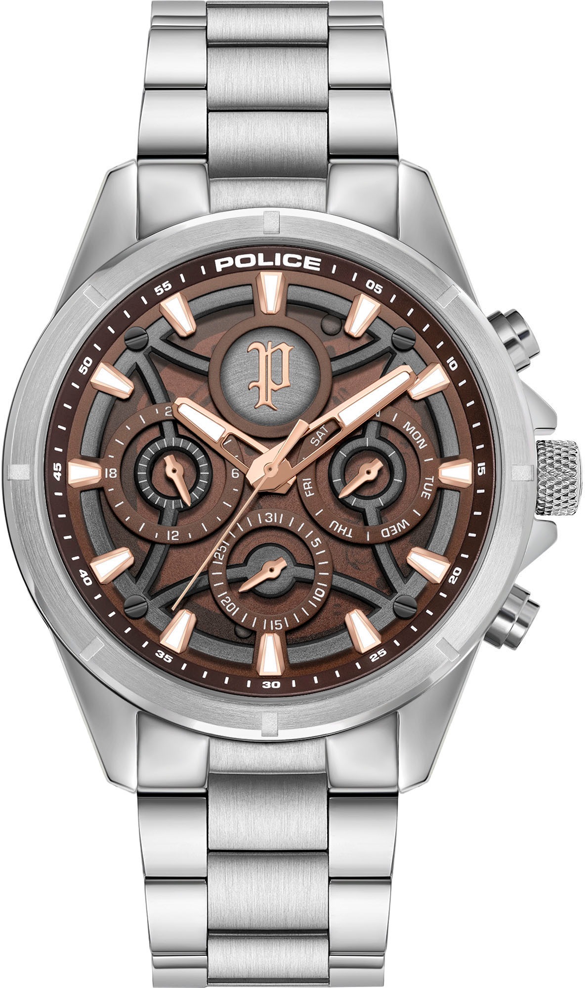Police Multifunktionsuhr »DEFENDER« Quarzuhr, Armbanduhr, Herrenuhr, Edelstahlarmband, analog