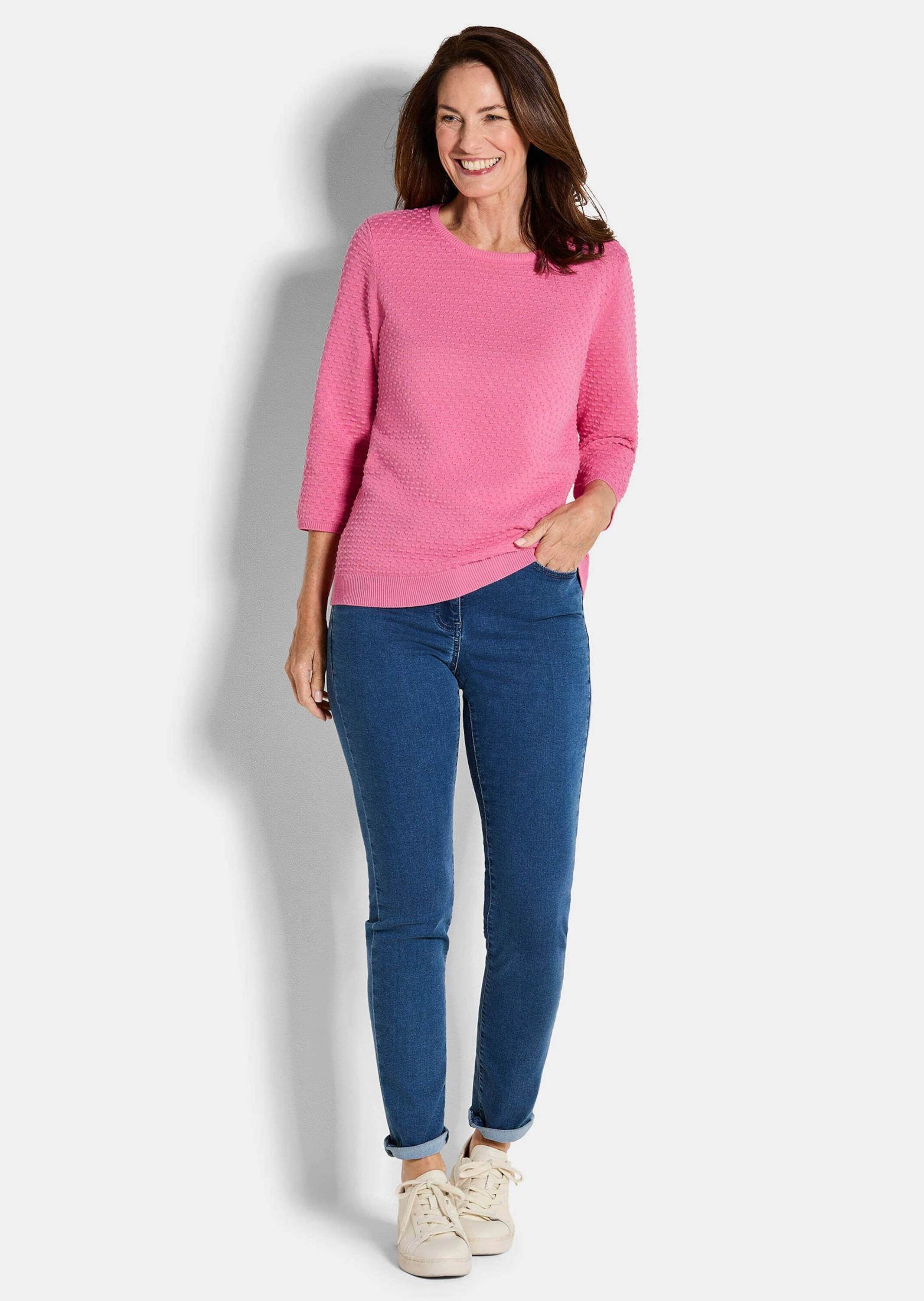 GOLDNER Rundhalspullover »Halbarm Baumwollpullover mit Struktur« Rundhalsausschnitt