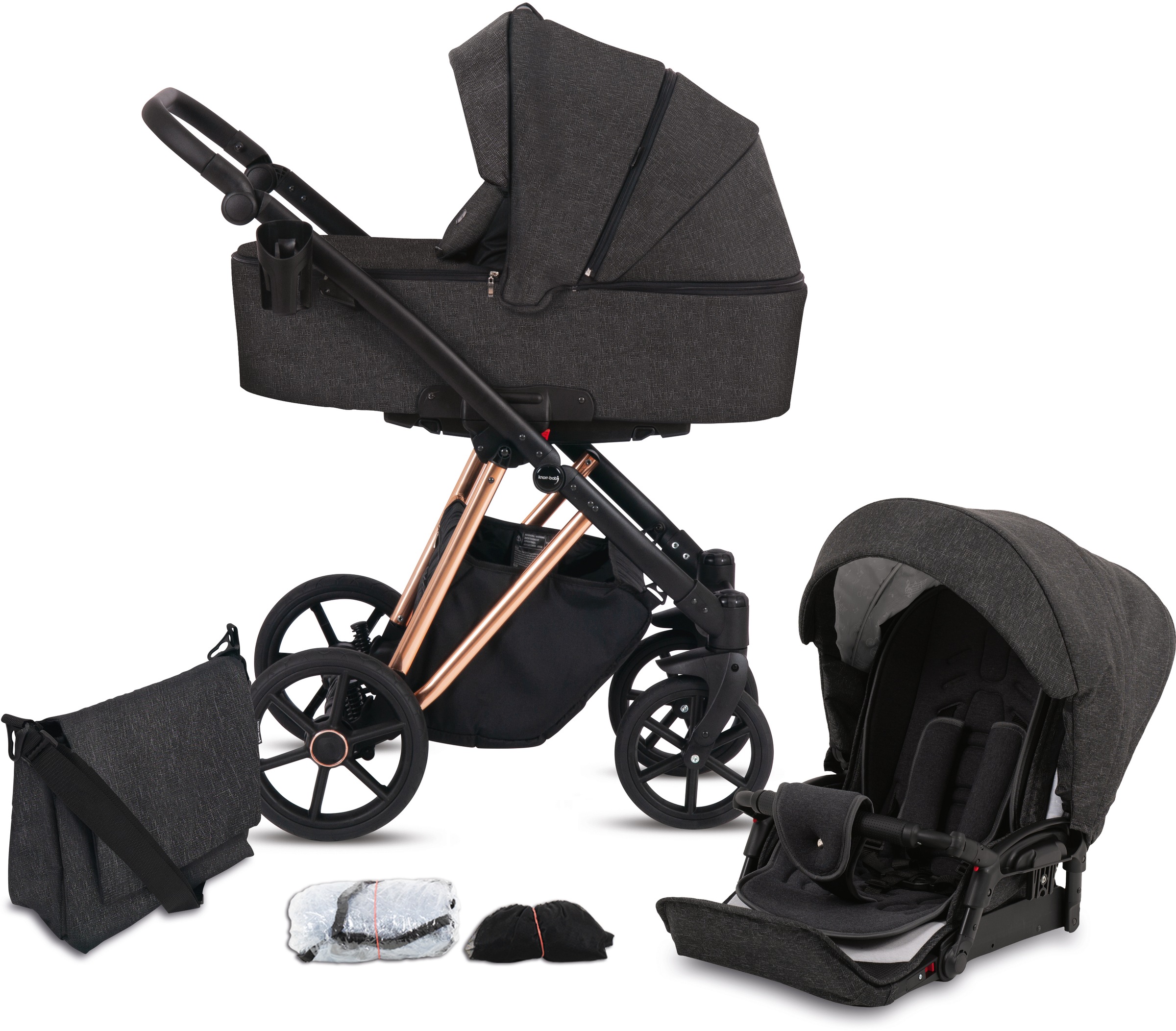 Knorrbaby Kombi-Kinderwagen »Luzon Gold-Rosé Edition, Schiefer«, 15 kg, Gestell faltbar; Made in Europe