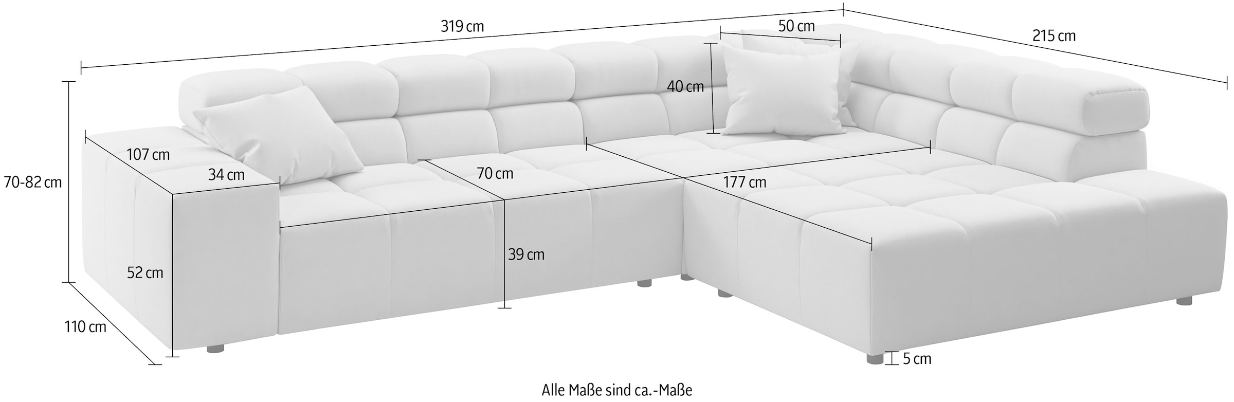 Home affaire Ecksofa »Ancona, Ecksofa,  incl. Kopfteilverstellung, Breite 319 cm, L-Form« wahlweise elektrische Sitztiefenverstellung