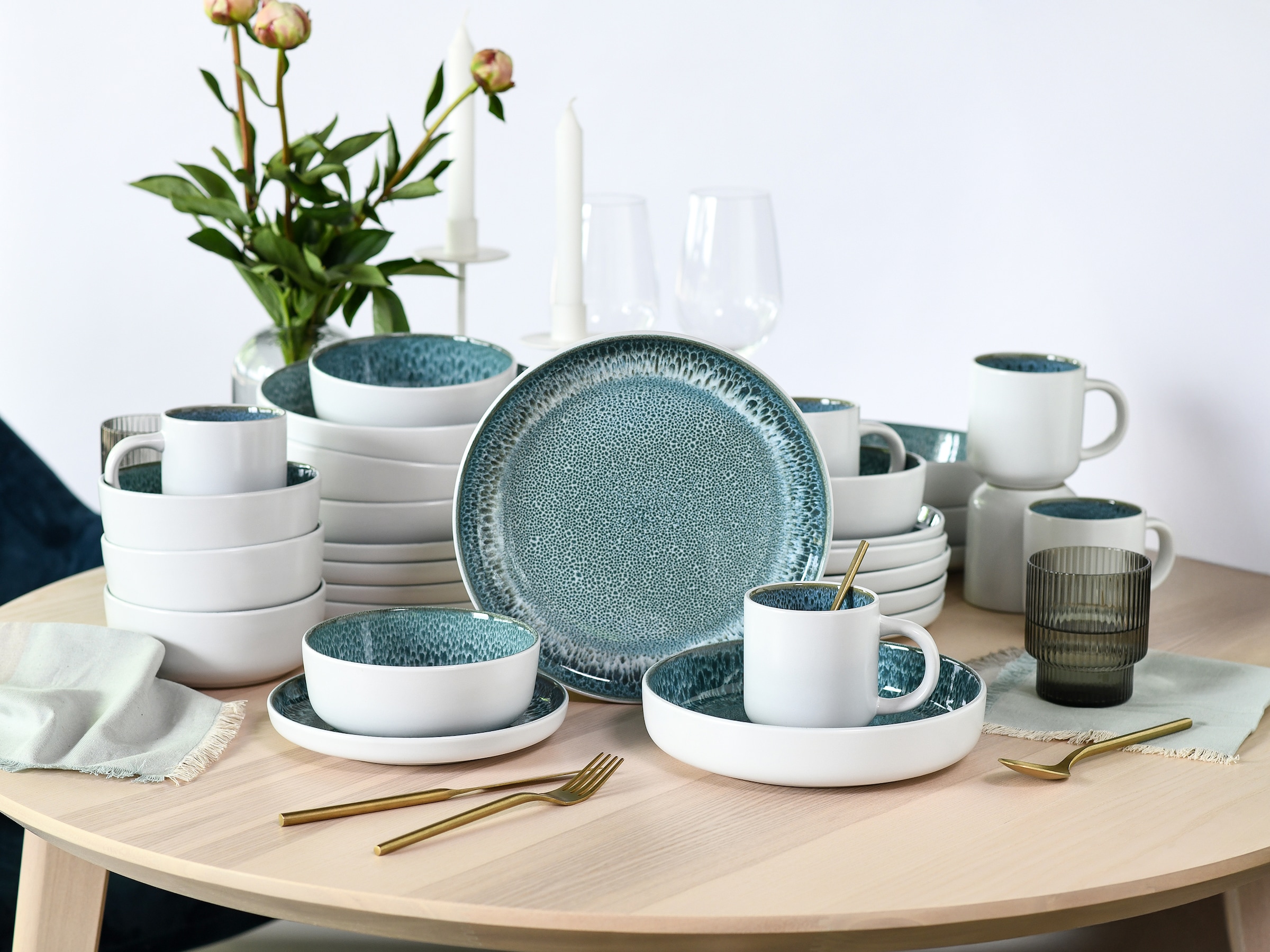 my home Kombiservice »modernes Geschirr-Set, Service Nydala« hohe Haltbarkeit, spülmaschinen- & mikrowellengeeignet, Reaktivglasur