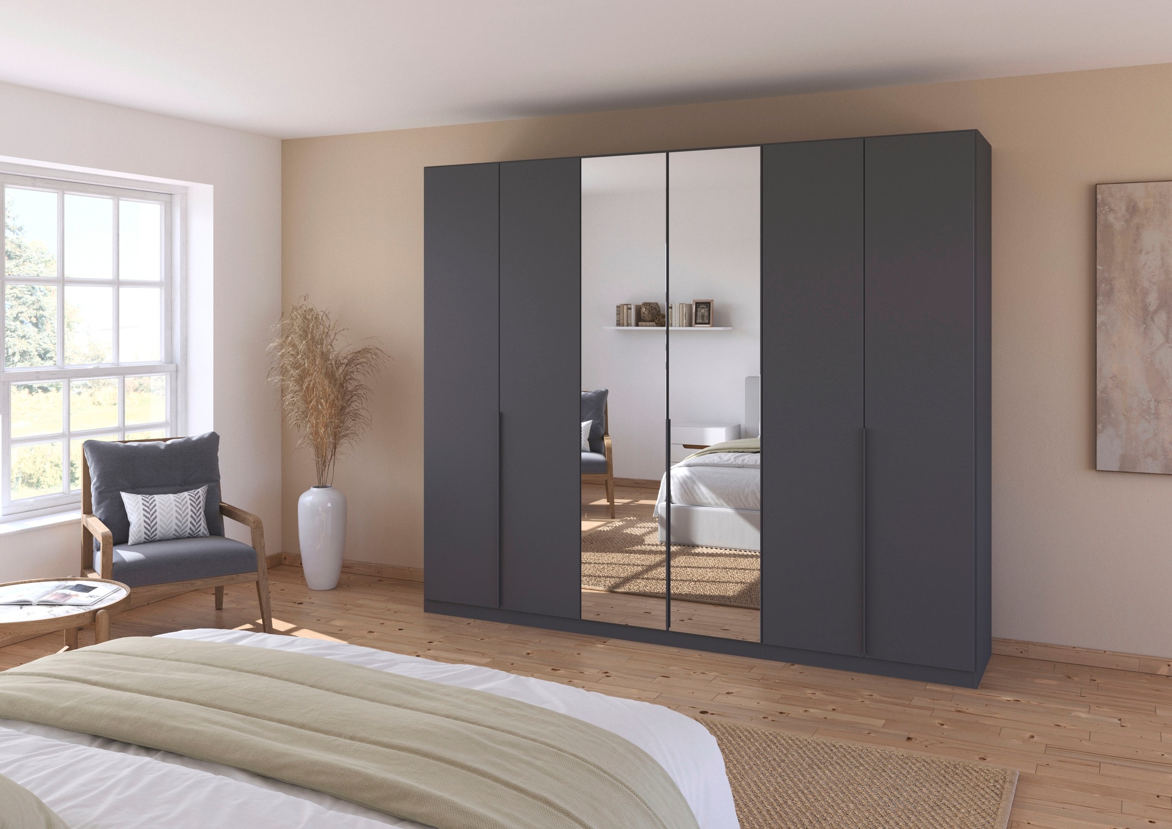 rauch Drehtürenschrank »Kleiderschrank Schrank Garderobe AGORDO mit Dekor- oder Hochglanzfront«, (in zwei Griff-Farben), durchdachte Innenausstattung, in 6 Breiten und 2 Höhen MADE IN GERMANY