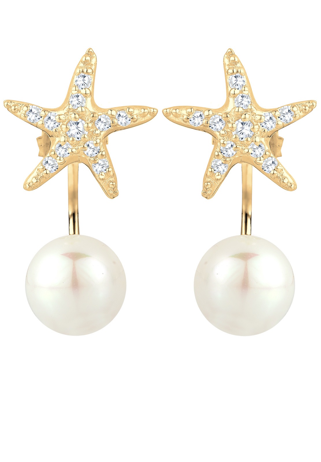 Elli Paar Ohrstecker »Ohrringe Ohrstecker Perlen Seestern Zirkonia Weiß 925 Sterling Silber vergoldet«